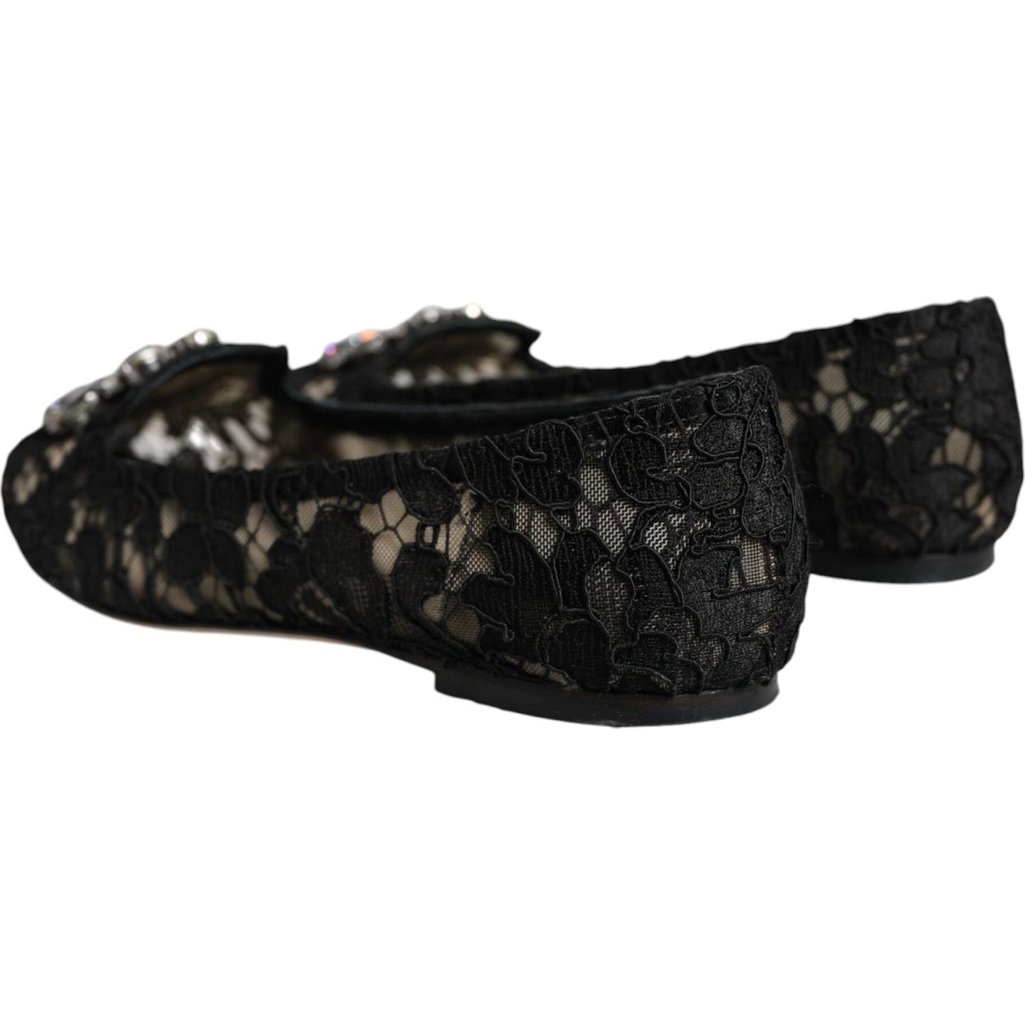 Dolce & Gabbana Black Lace Crystal Ballet Flats Loafer Shoes Dolce & Gabbana Black