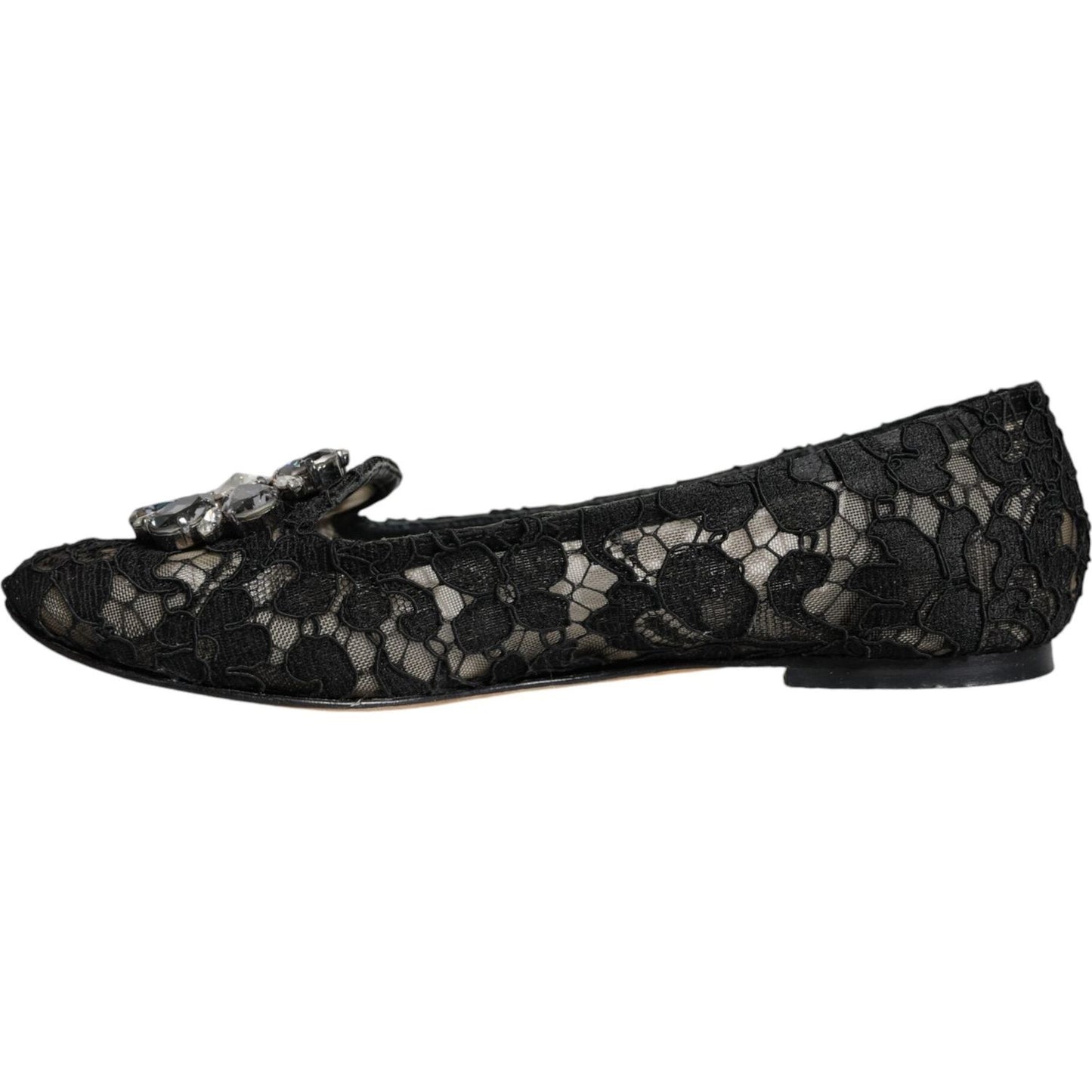 Dolce & Gabbana Black Lace Crystal Ballet Flats Loafer Shoes Dolce & Gabbana Black