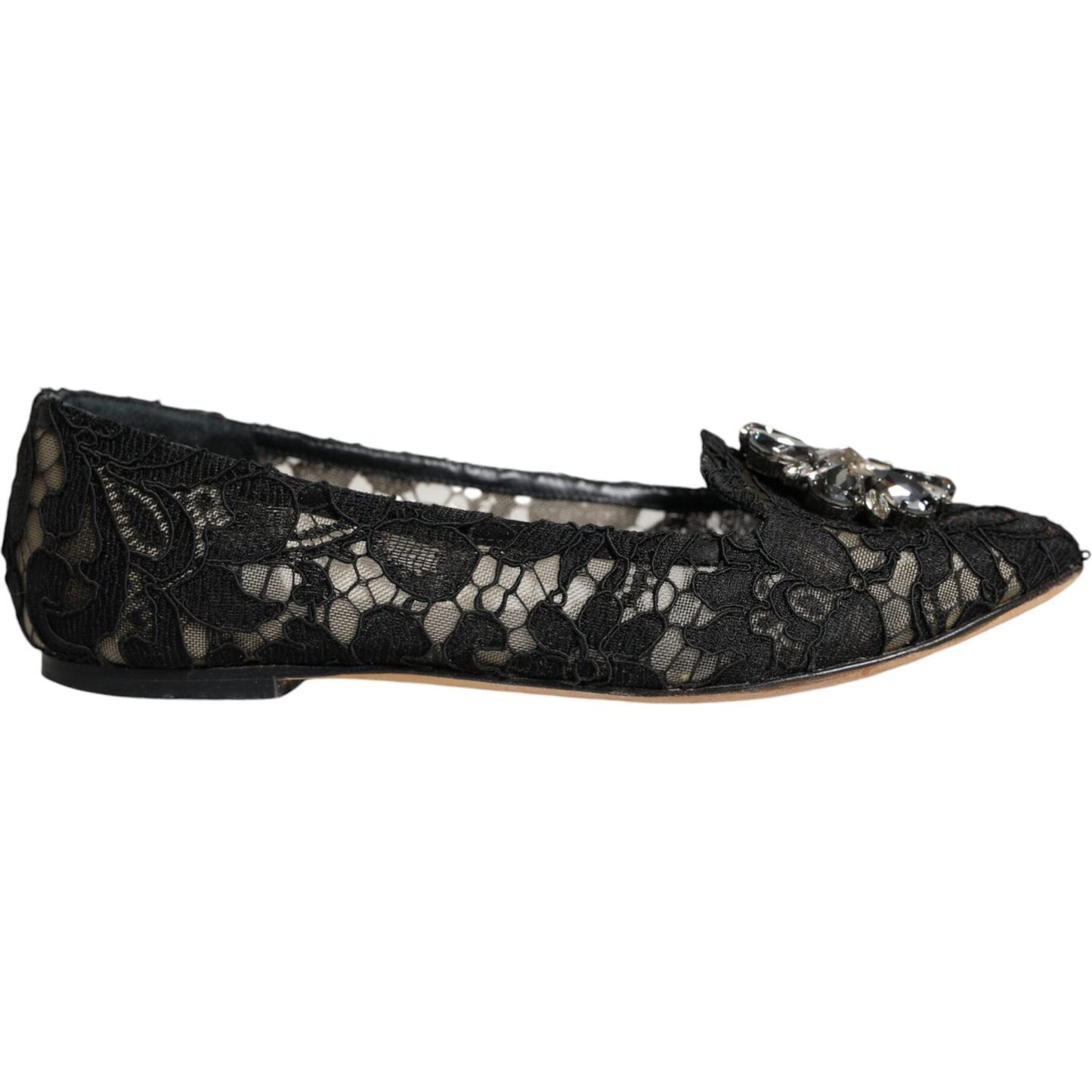 Dolce & Gabbana Black Lace Crystal Ballet Flats Loafer Shoes Dolce & Gabbana Black