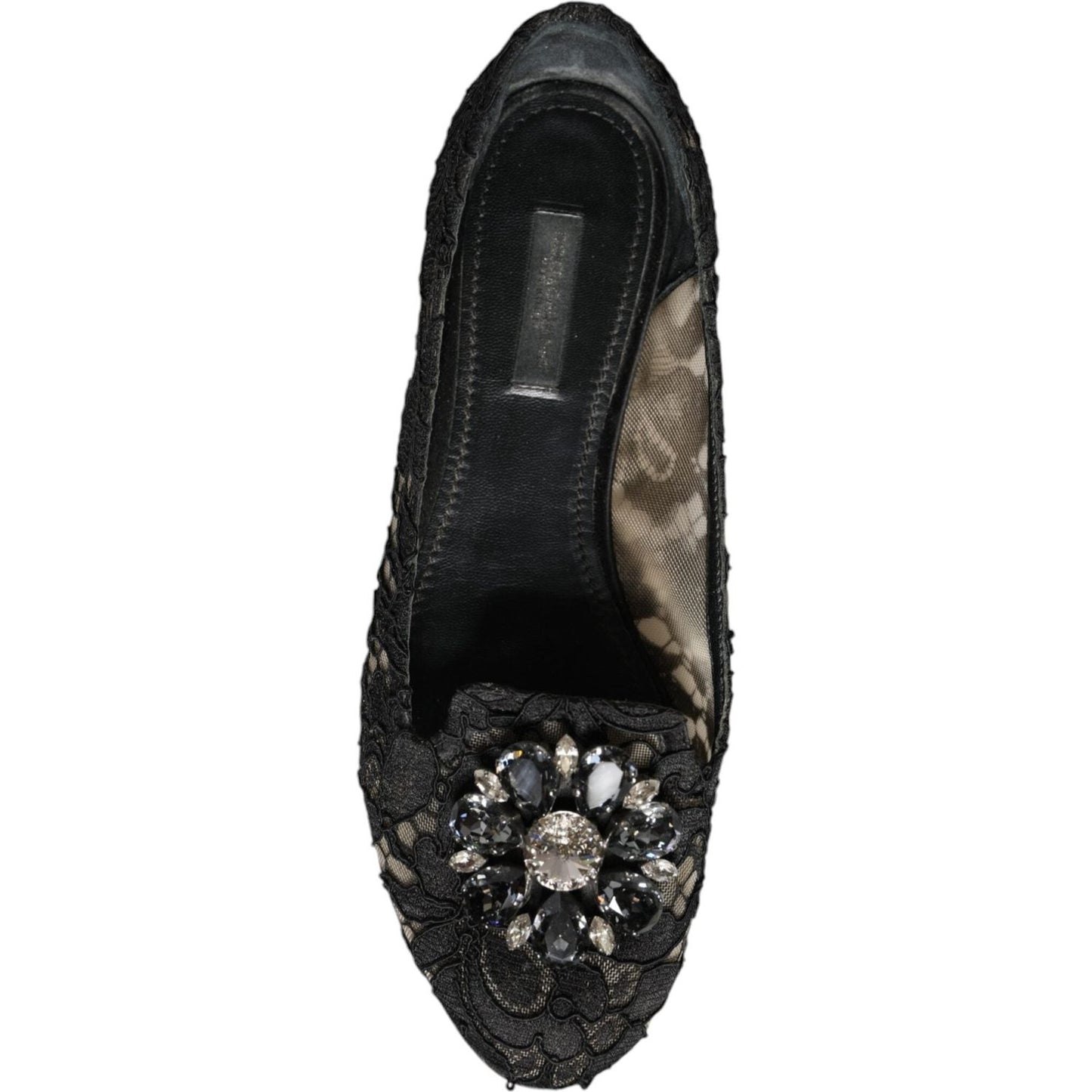 Dolce & Gabbana Black Lace Crystal Ballet Flats Loafer Shoes Dolce & Gabbana Black