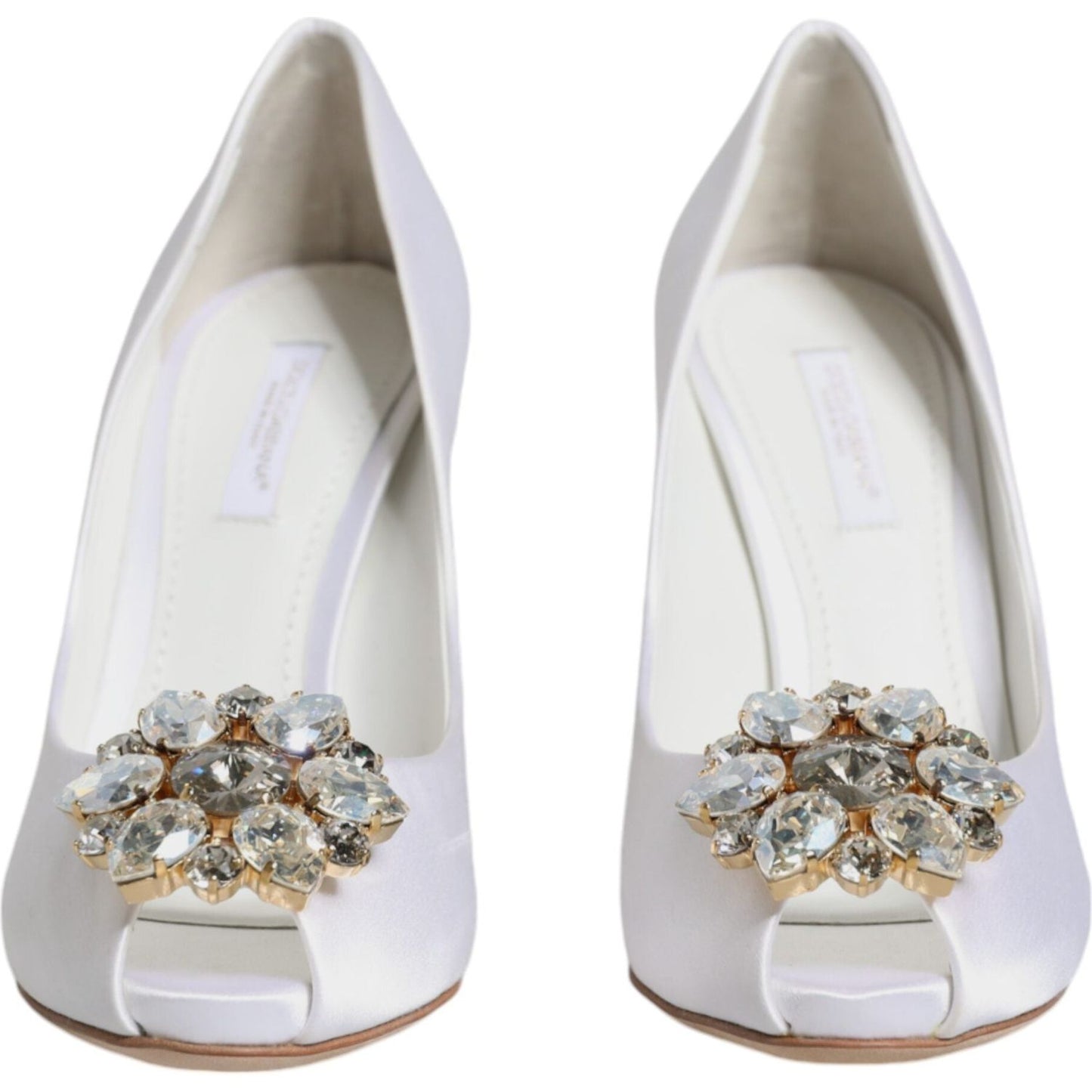 Dolce & Gabbana White Crystals Peep Toe Satin Pumps Shoes Dolce & Gabbana Light Gray