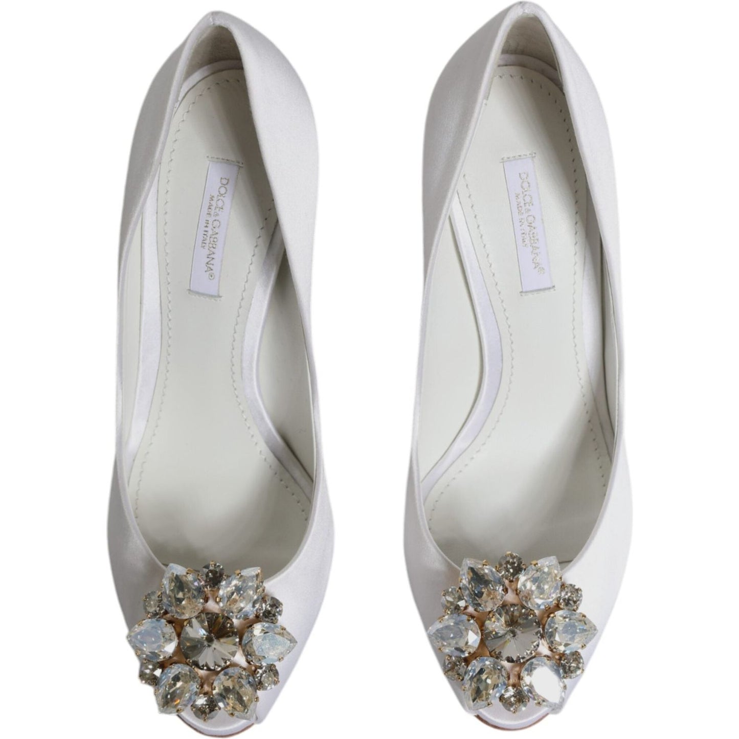 Dolce & Gabbana White Crystals Peep Toe Satin Pumps Shoes Dolce & Gabbana Gray