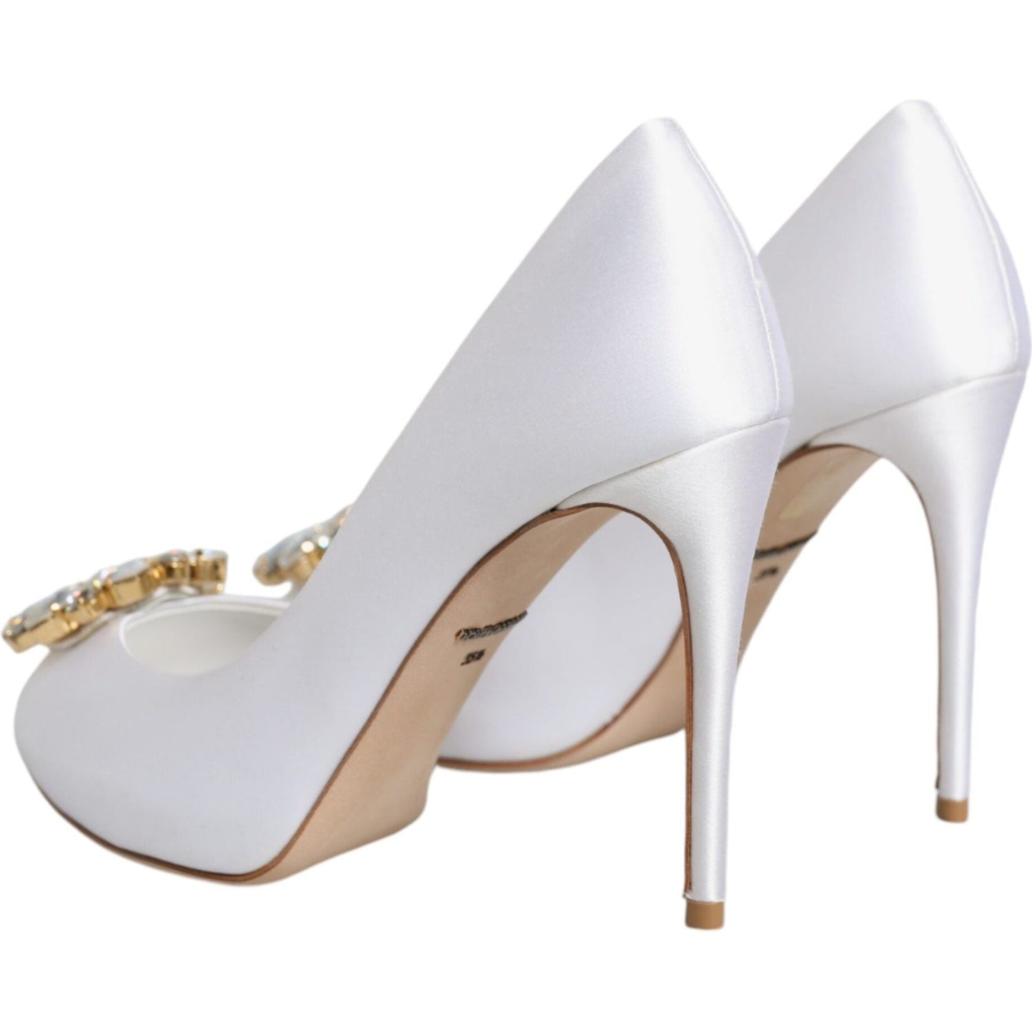 Dolce & Gabbana White Crystals Peep Toe Satin Pumps Shoes Dolce & Gabbana Light Gray