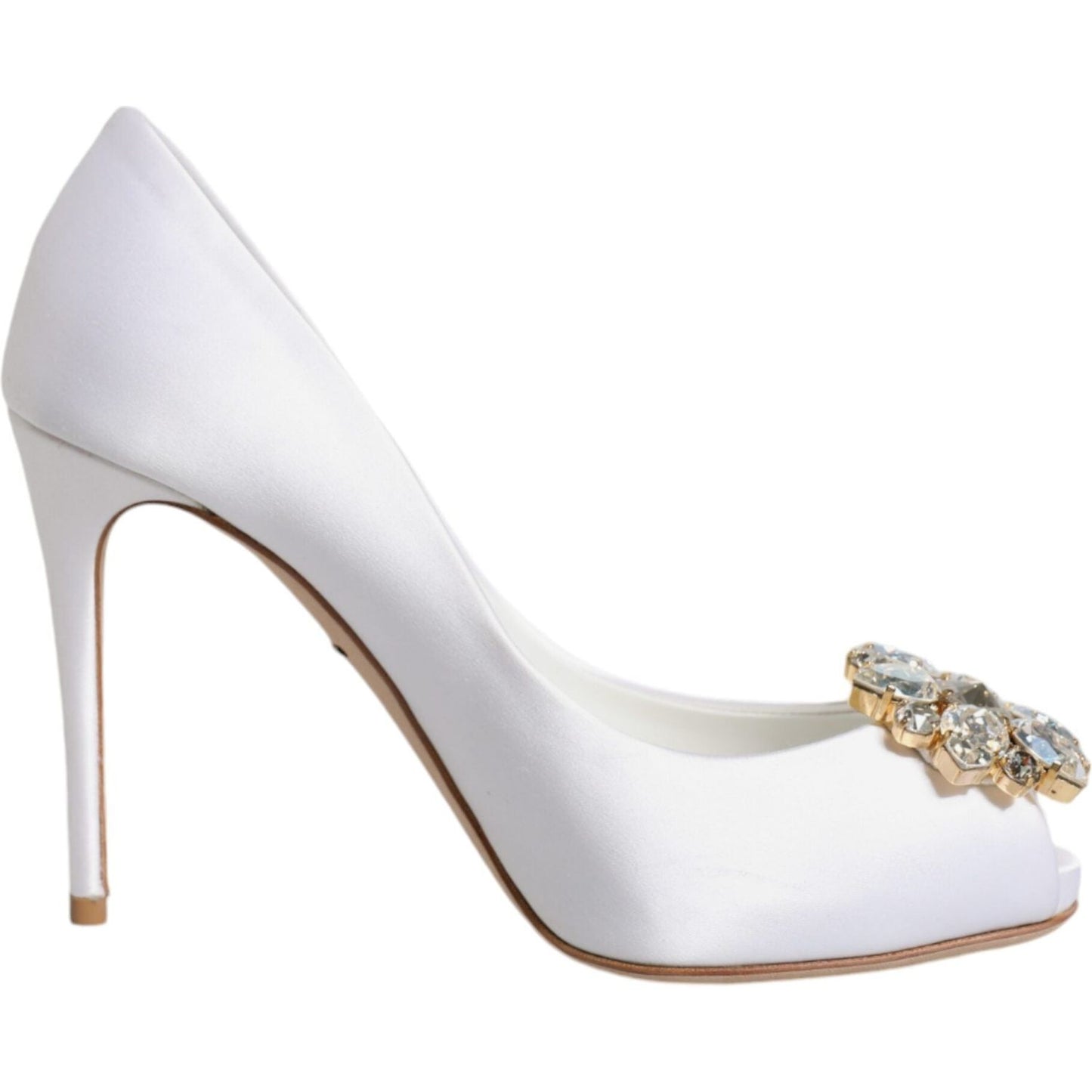 Dolce & Gabbana White Crystals Peep Toe Satin Pumps Shoes Dolce & Gabbana Light Gray