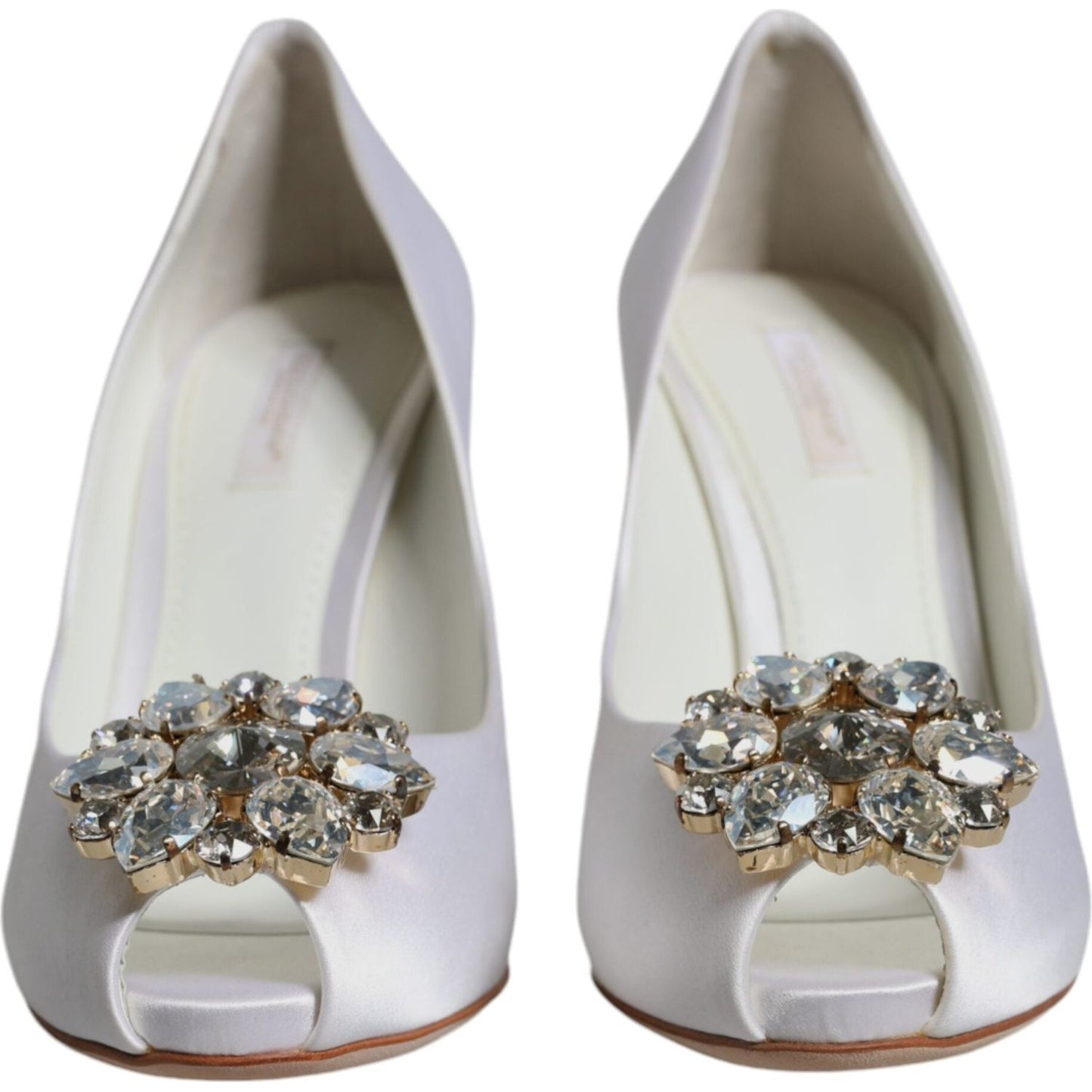 Dolce & Gabbana White Crystals Peep Toe Satin Pumps Shoes Dolce & Gabbana Gray