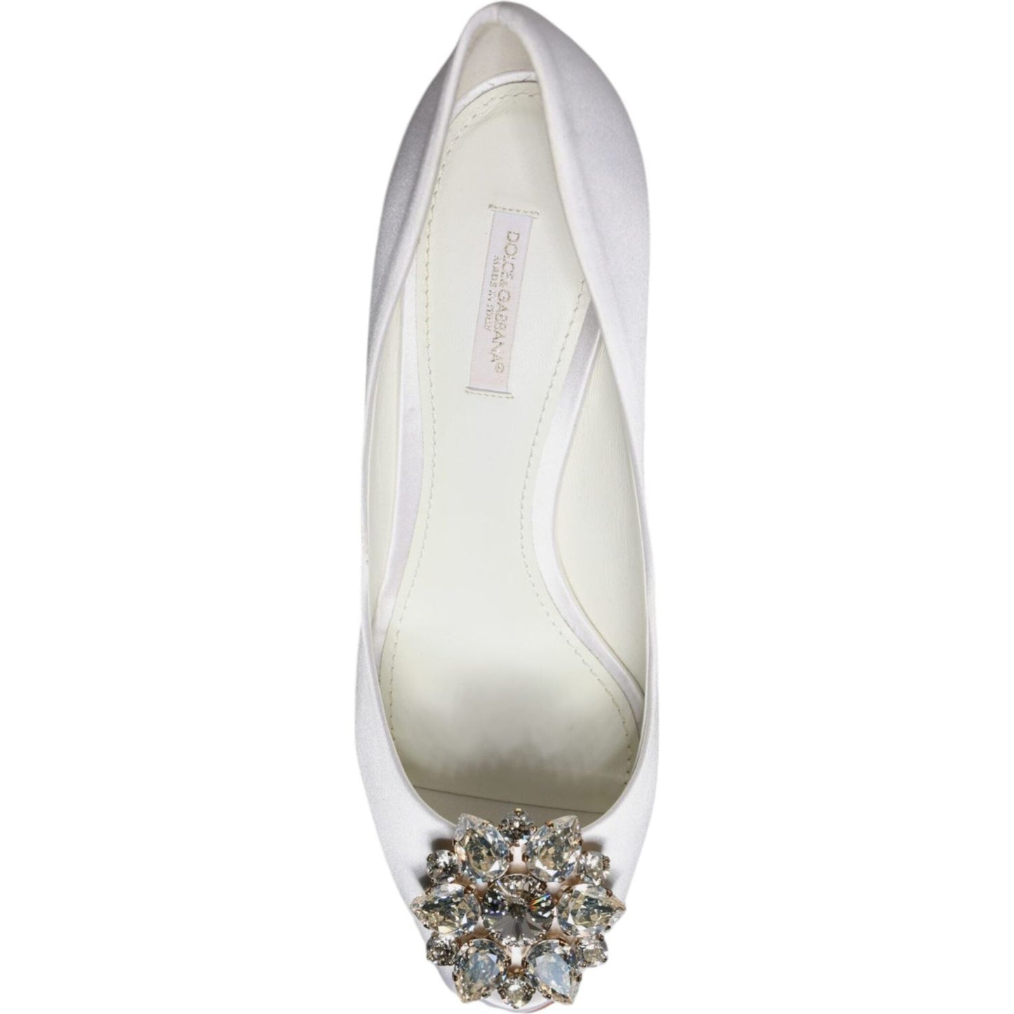 Dolce & Gabbana White Crystals Peep Toe Satin Pumps Shoes Dolce & Gabbana Light Gray