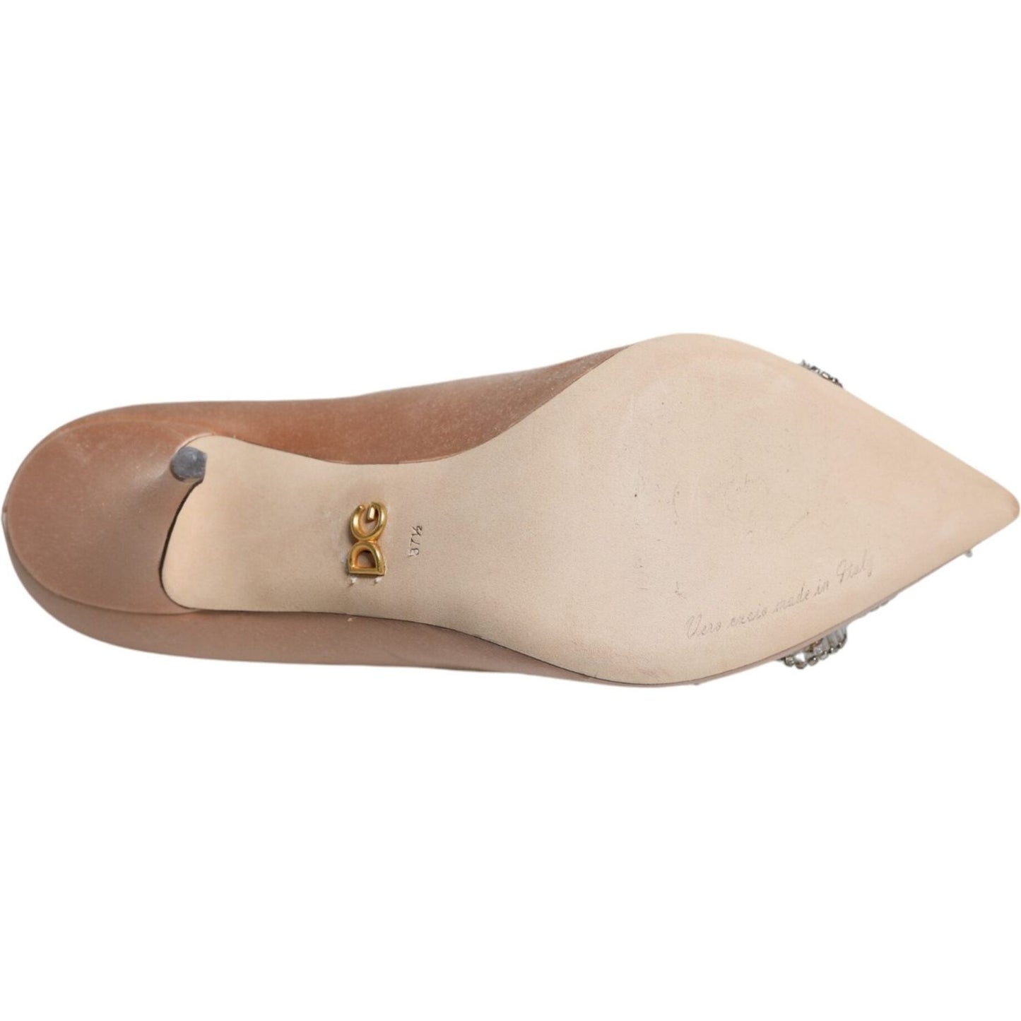 Dolce & Gabbana Beige Satin Crystal High Heels Pumps Shoes Dolce & Gabbana Tan