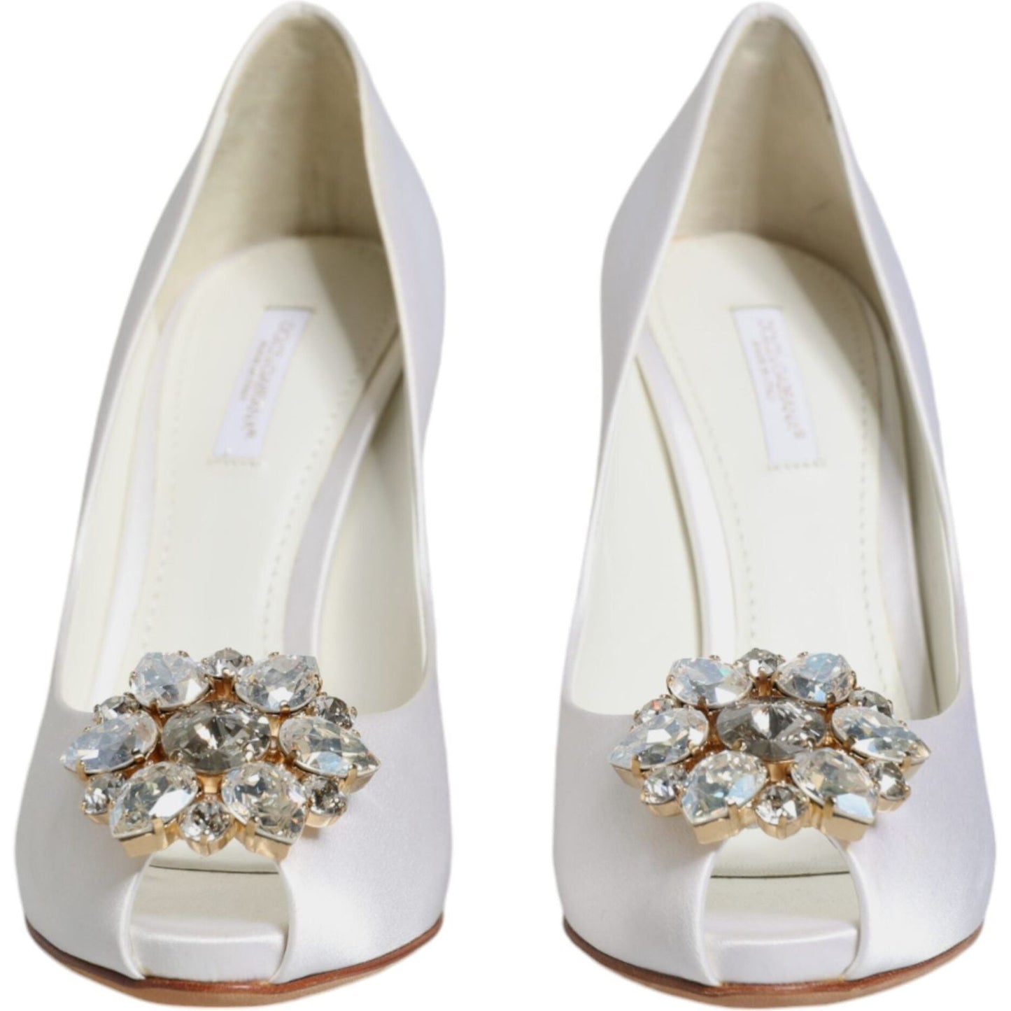 Dolce & Gabbana White Crystals Peep Toe Satin Pumps Shoes Dolce & Gabbana Light Gray