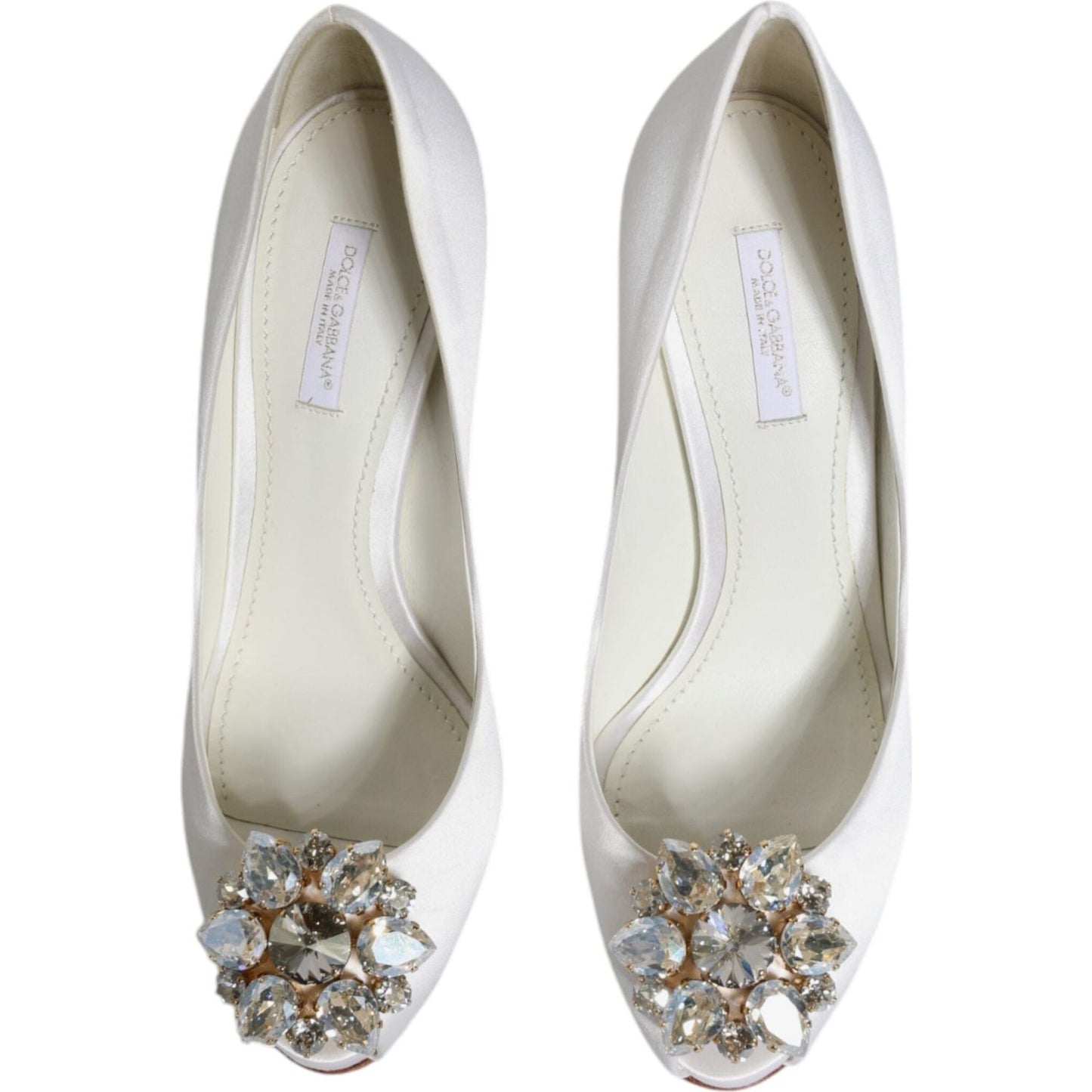 Dolce & Gabbana White Crystals Peep Toe Satin Pumps Shoes Dolce & Gabbana Light Gray