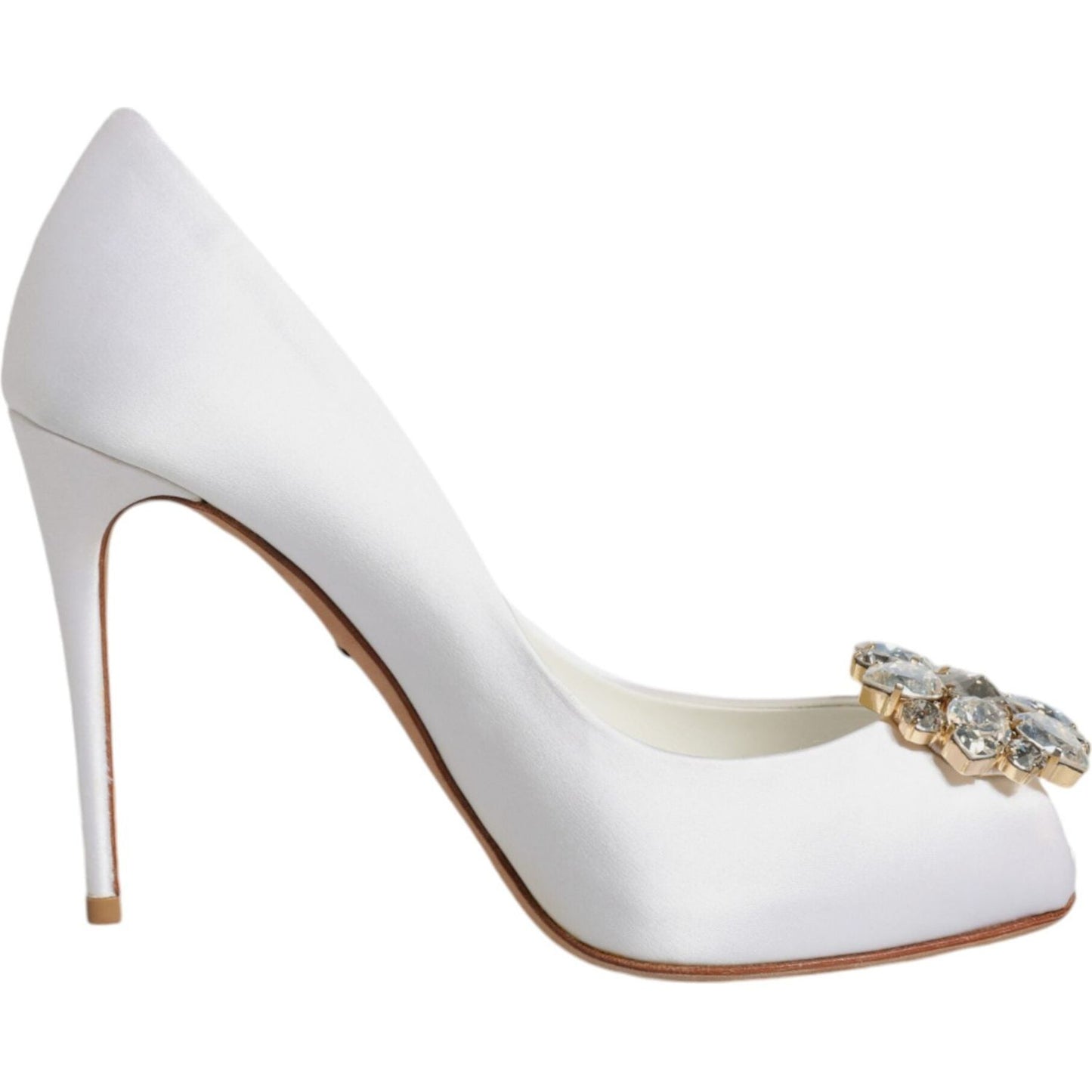 Dolce & Gabbana White Crystals Peep Toe Satin Pumps Shoes Dolce & Gabbana Light Gray
