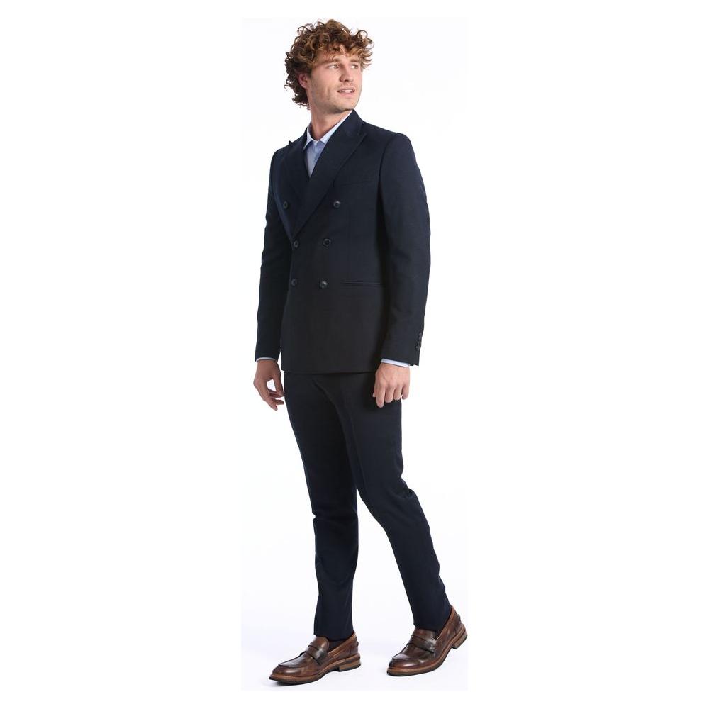 Baldinini Trend Blue Wool Men Suit Baldinini Trend Antique White