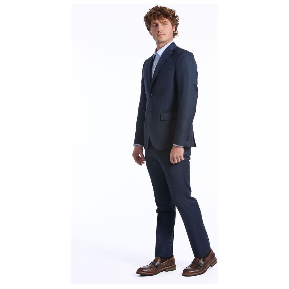 Baldinini Trend Blue Wool Men Suit Baldinini Trend White Smoke