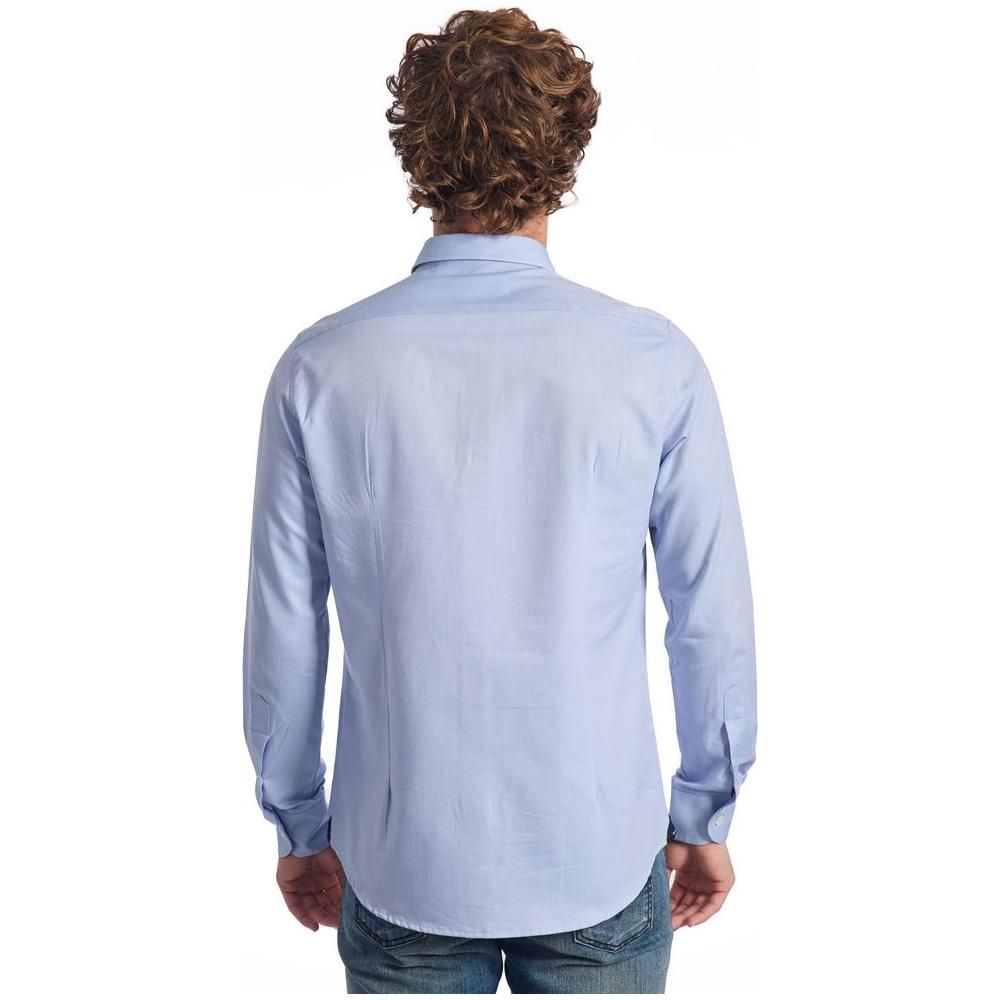 Baldinini Trend Light Blue Cotton Men Shirt Baldinini Trend Light Steel Blue