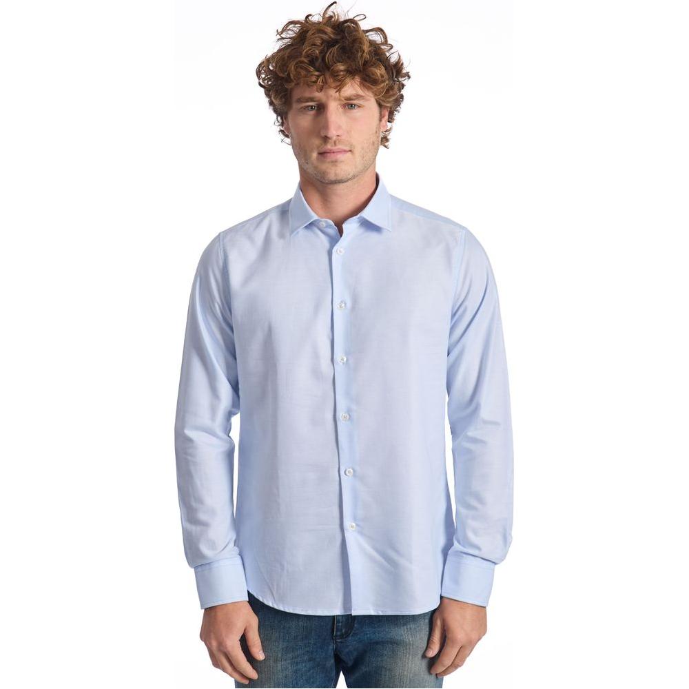 Baldinini Trend Light Blue Cotton Men Shirt Baldinini Trend Light Gray