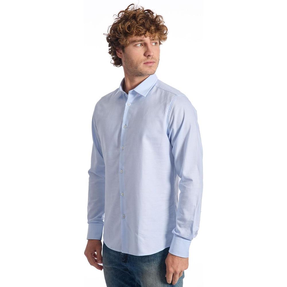Baldinini Trend Light Blue Cotton Men Shirt Baldinini Trend Gray