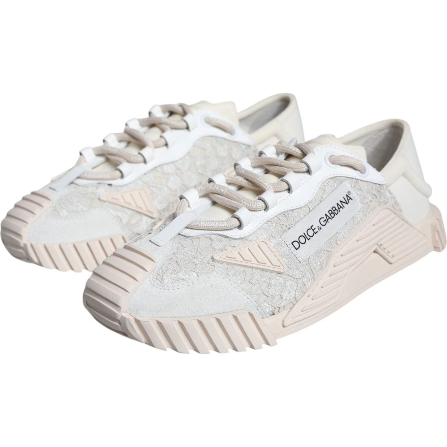 Dolce & Gabbana White Lace NS1 Low Top Sneaker Sports Shoes Dolce & Gabbana Light Gray
