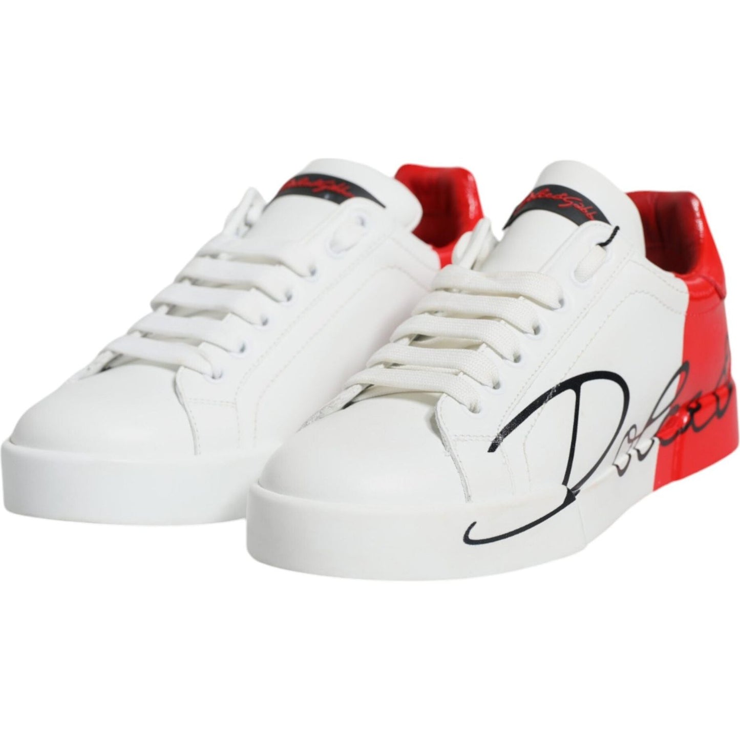 Dolce & Gabbana White Red Portofino Low Top Sneakers Shoes Dolce & Gabbana Light Gray