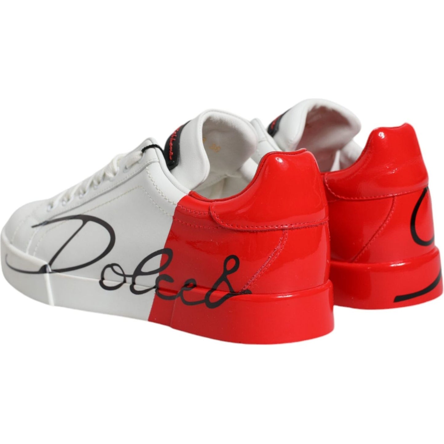 Dolce & Gabbana White Red Portofino Low Top Sneakers Shoes Dolce & Gabbana Firebrick