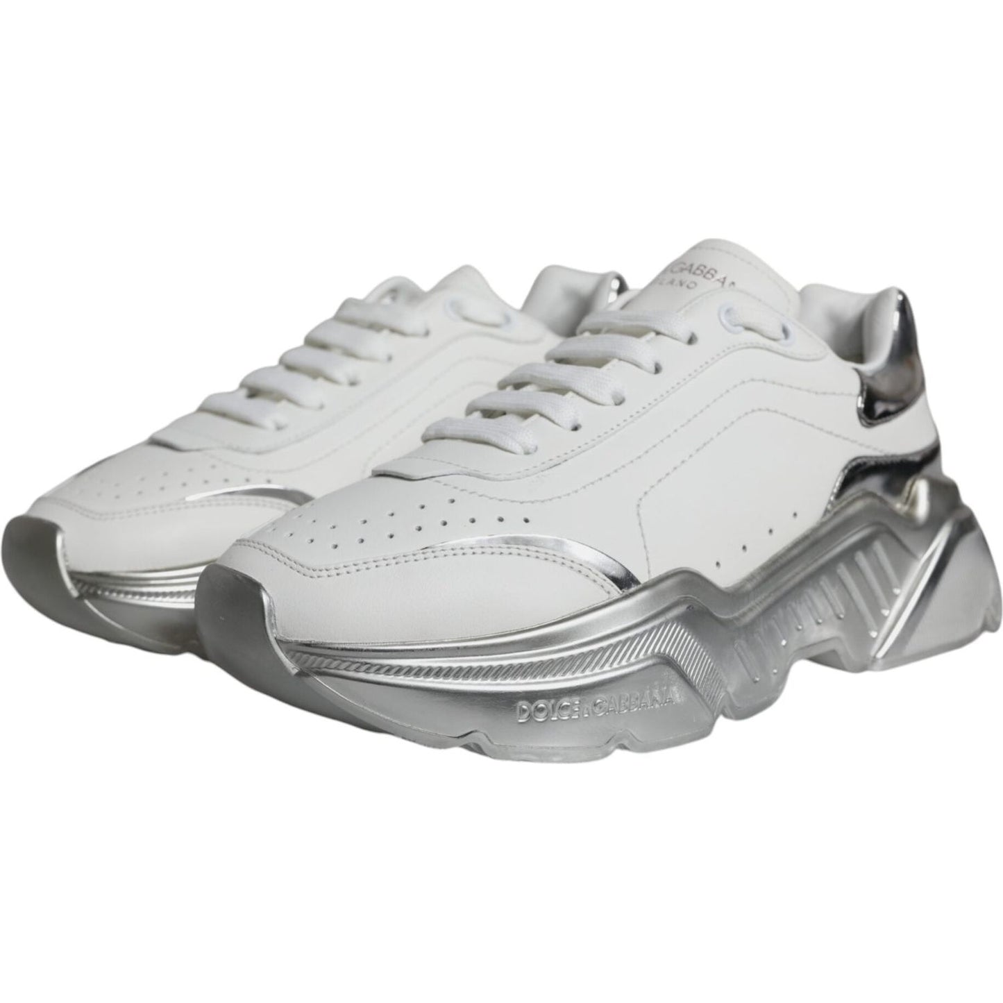 Dolce & Gabbana Silver White Daymaster Low Top Sneakers Shoes Dolce & Gabbana Light Gray