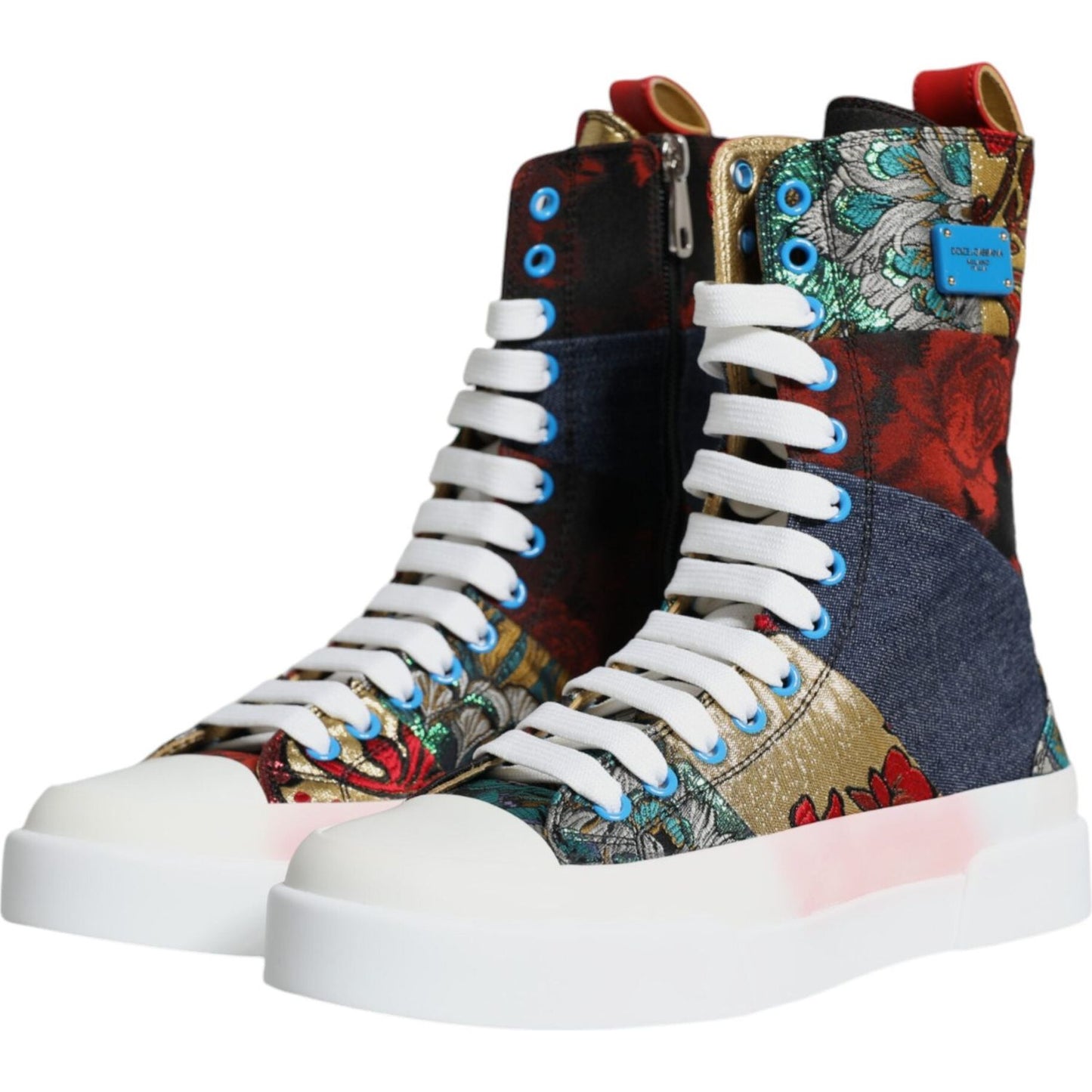 Dolce & Gabbana Multicolor Patchwork Logo High Top Sneakers Shoes Dolce & Gabbana Dark Slate Gray