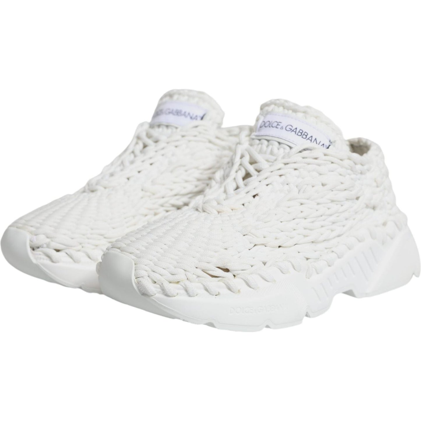 Dolce & Gabbana White Knitted Daymaster Sneakers Shoes Dolce & Gabbana Light Gray