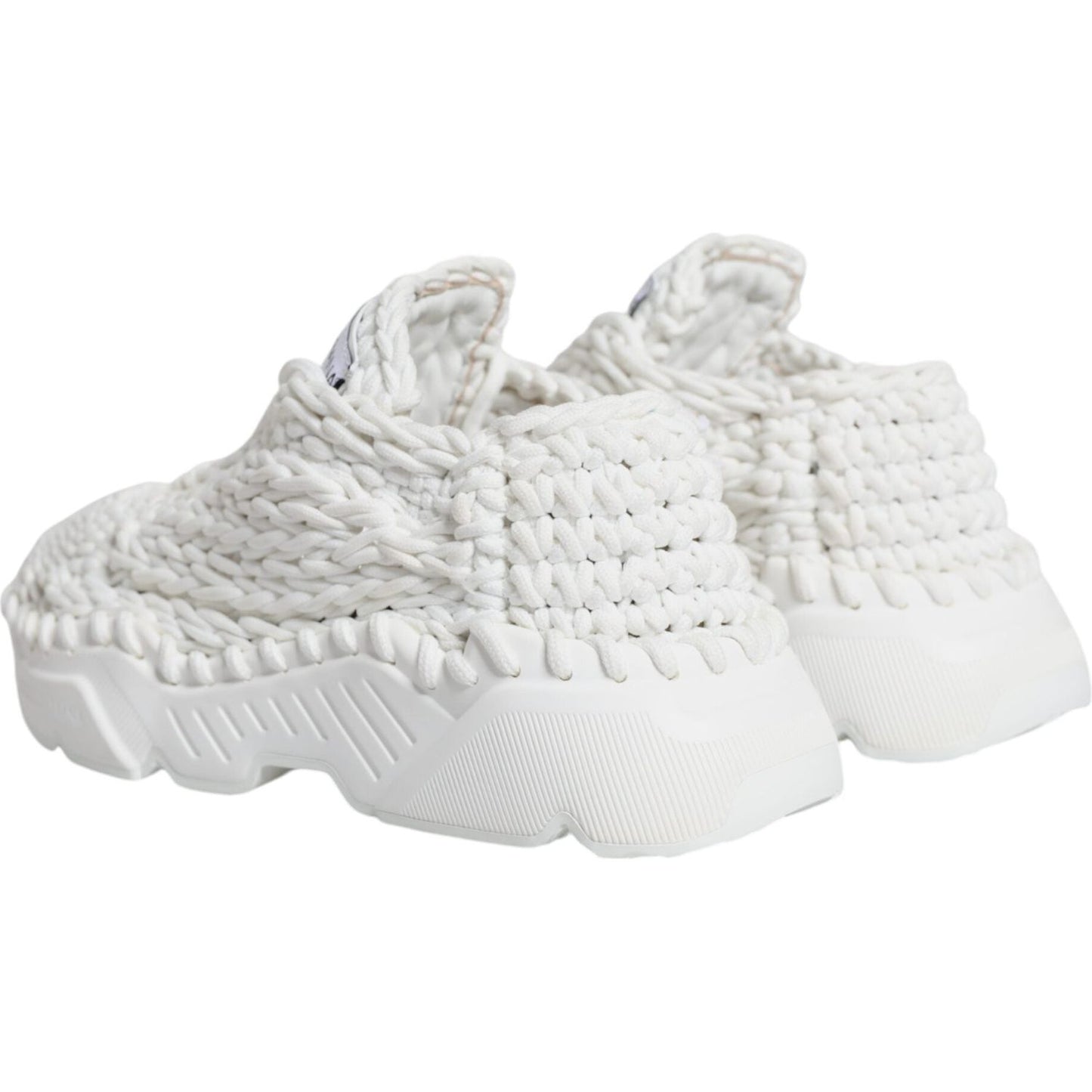 Dolce & Gabbana White Knitted Daymaster Sneakers Shoes Dolce & Gabbana Light Gray