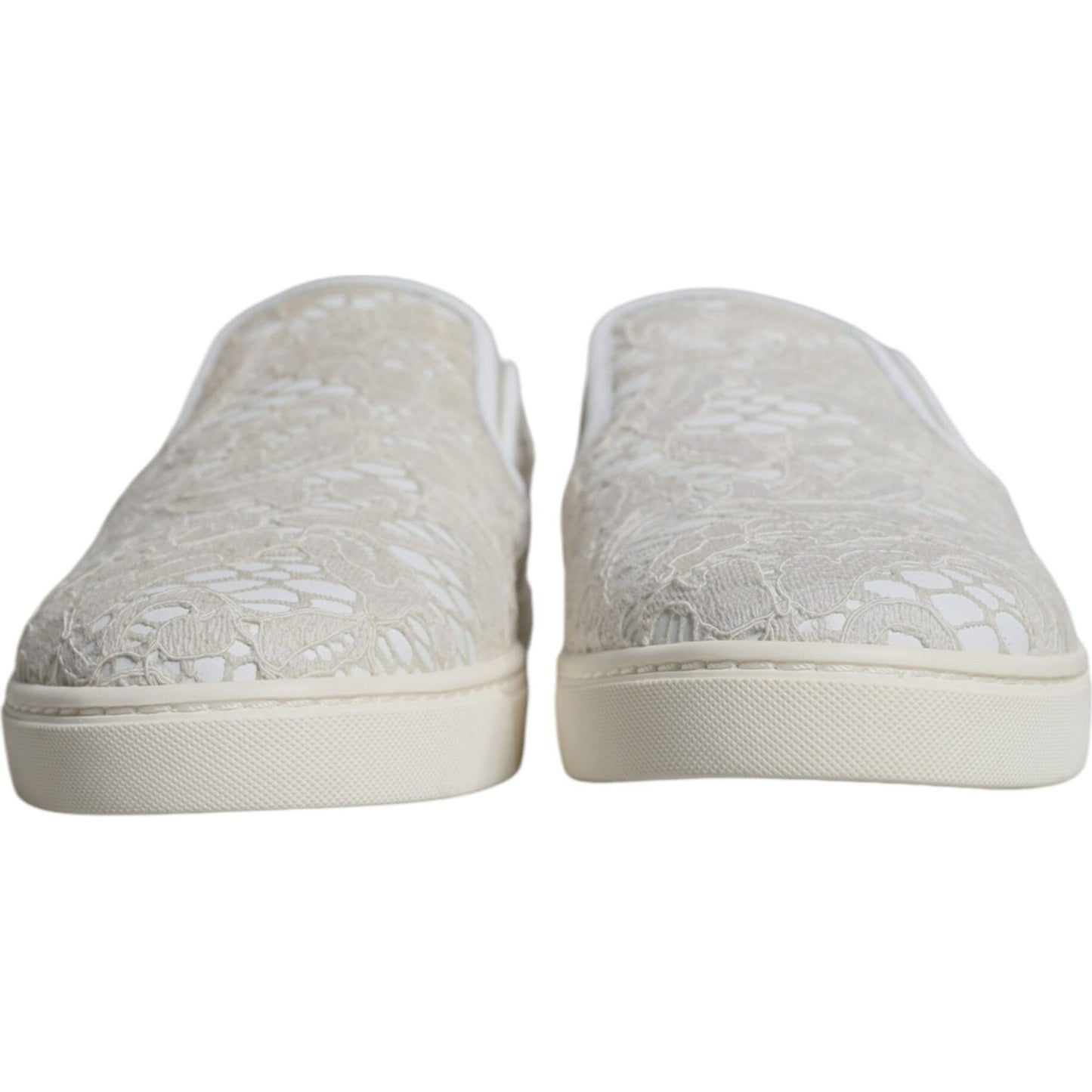 Dolce & Gabbana White Leather Lace Slip On Loafers Shoes Dolce & Gabbana Gray