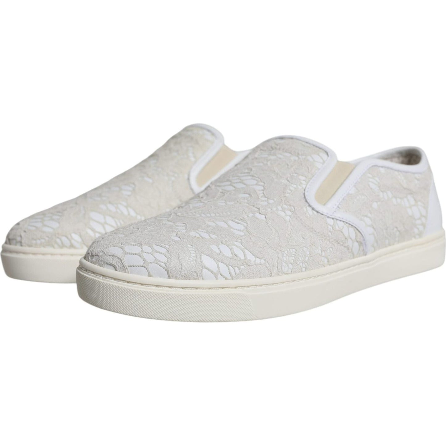Dolce & Gabbana White Leather Lace Slip On Loafers Shoes Dolce & Gabbana Light Gray