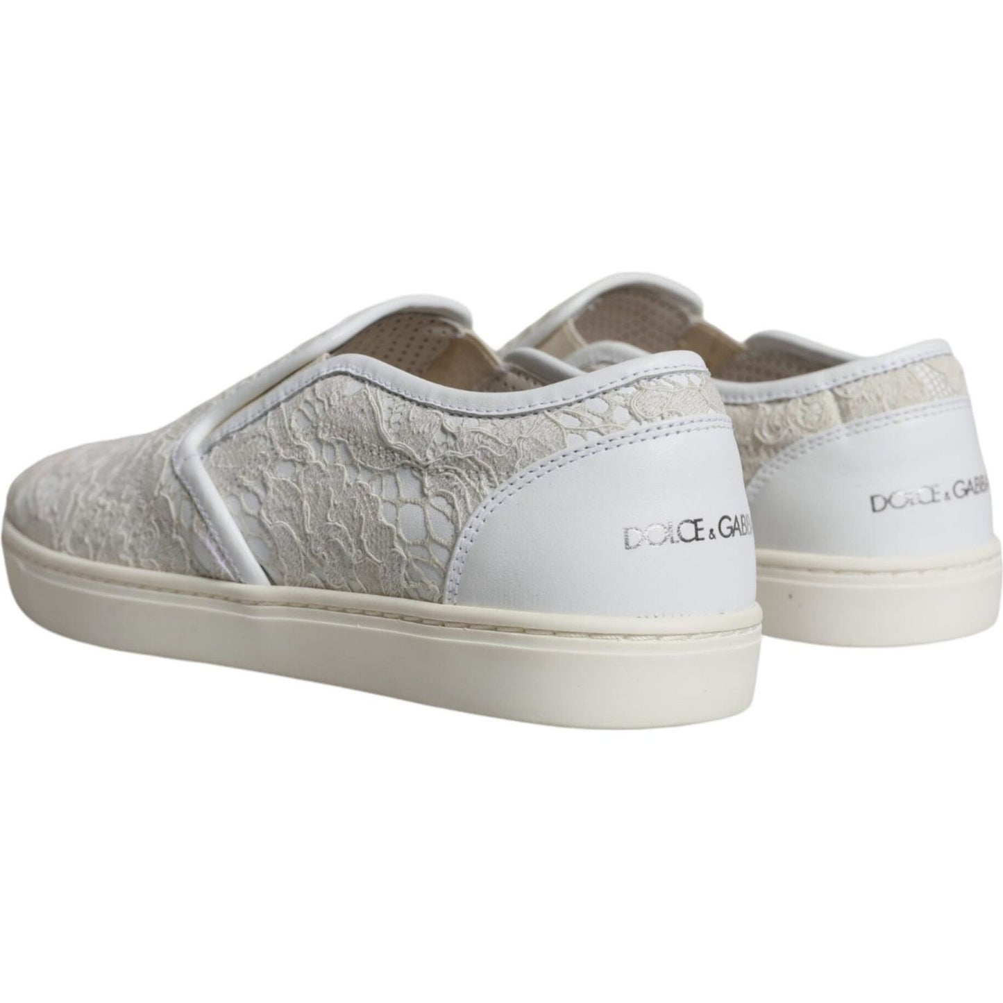 Dolce & Gabbana White Leather Lace Slip On Loafers Shoes Dolce & Gabbana Gray