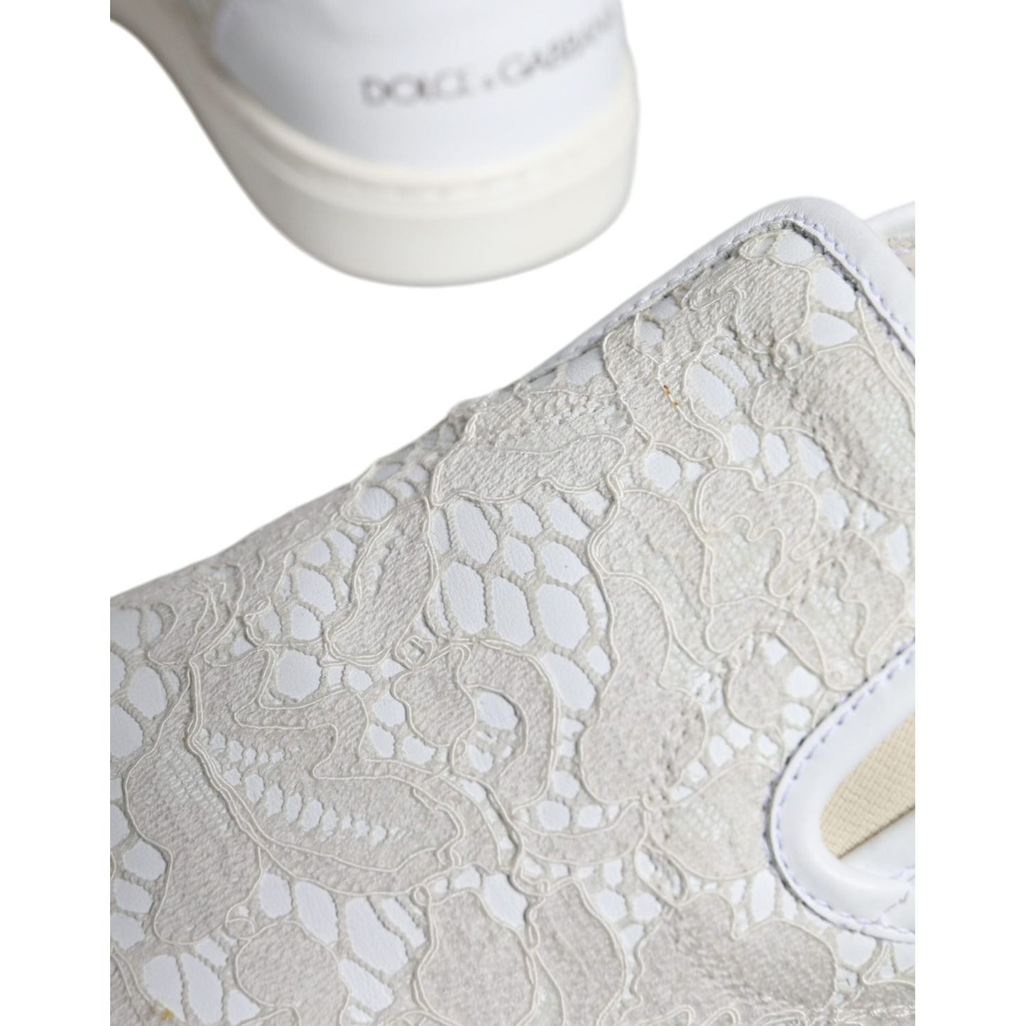 Dolce & Gabbana White Leather Lace Slip On Loafers Shoes Dolce & Gabbana Light Gray