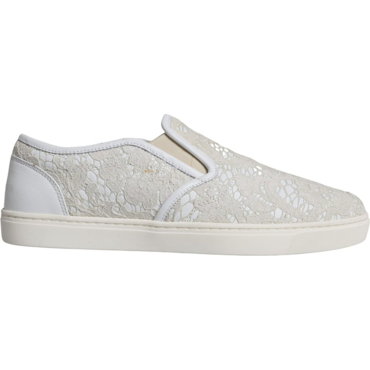 Dolce & Gabbana White Leather Lace Slip On Loafers Shoes Dolce & Gabbana Light Gray