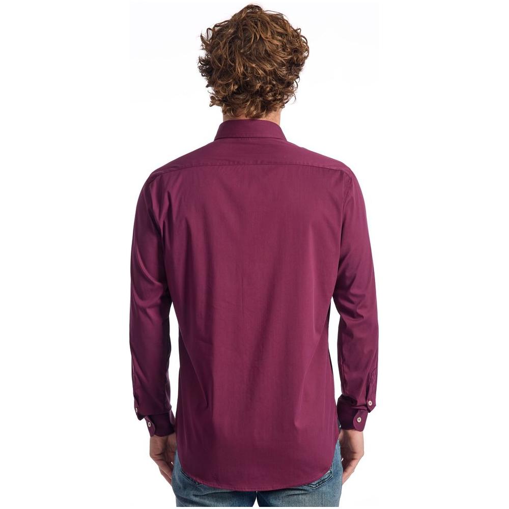 Baldinini Trend Burgundy Cotton Men Shirt Baldinini Trend Brown