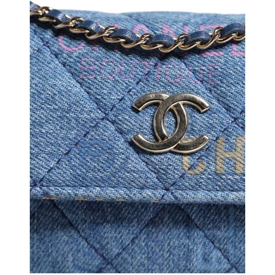 Chanel Denim Mood Flap Micro Logo Printed Fringed Shoulder Bag Chanel Dim Gray