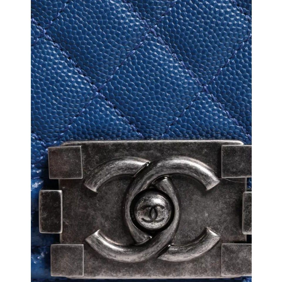 Chanel Blue Lambskin Double Chain Leather Medium Shoulder Bag Chanel Dark Slate Gray