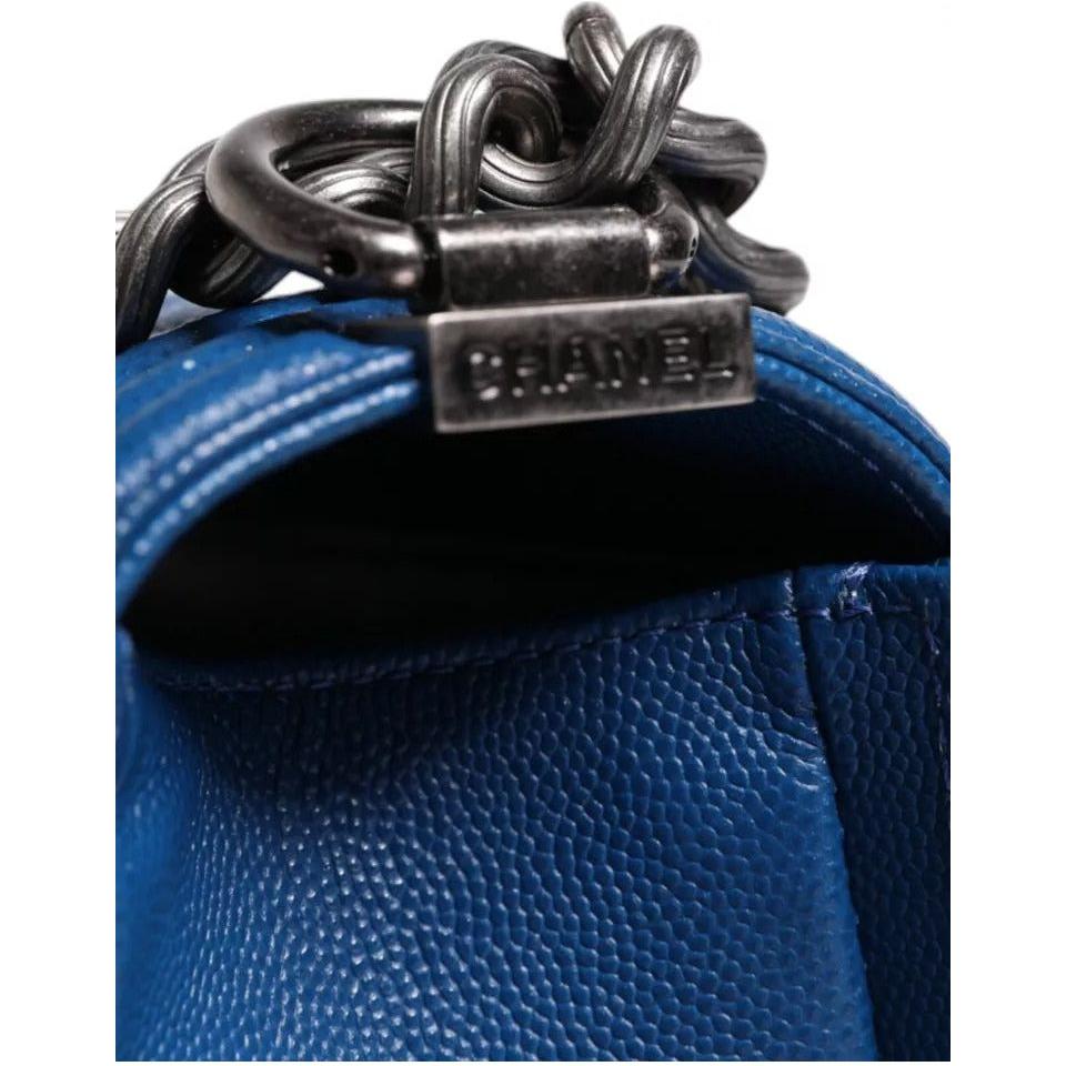 Chanel Blue Lambskin Double Chain Leather Medium Shoulder Bag Chanel Black