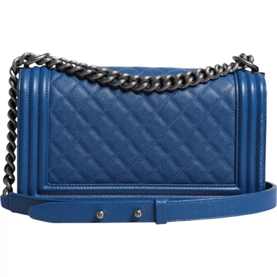 Chanel Blue Lambskin Double Chain Leather Medium Shoulder Bag Chanel Dark Slate Gray
