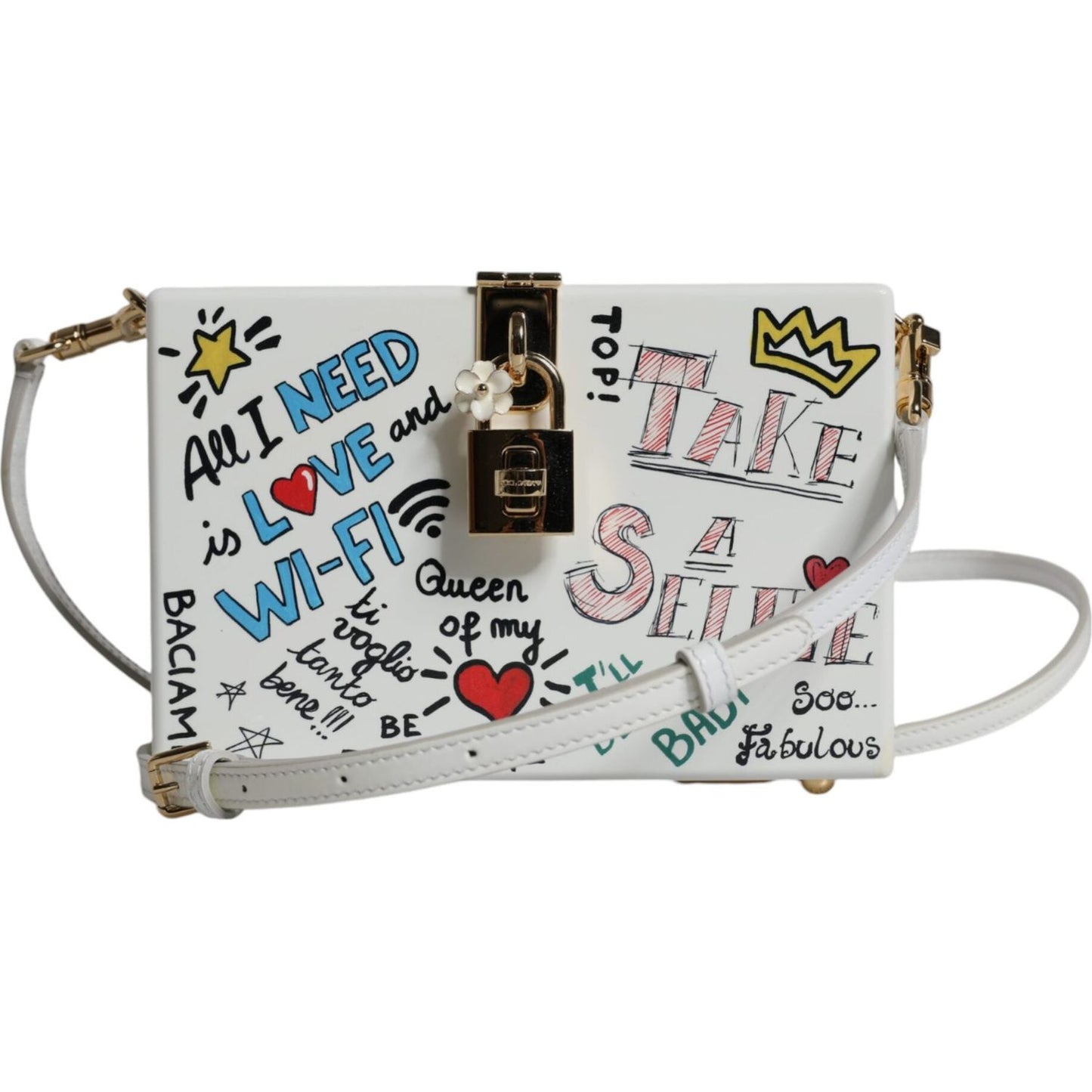 Dolce & Gabbana White Graffiti Print Clutch Crossbody Bag Dolce & Gabbana Gray