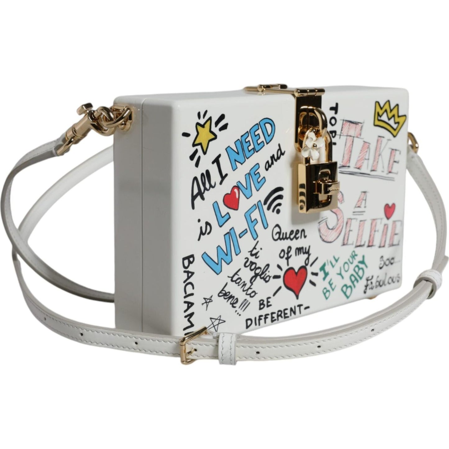 Dolce & Gabbana White Graffiti Print Clutch Crossbody Bag Dolce & Gabbana Gray