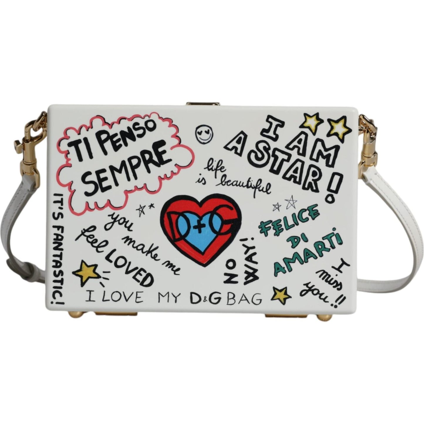 Dolce & Gabbana White Graffiti Print Clutch Crossbody Bag Dolce & Gabbana Light Gray