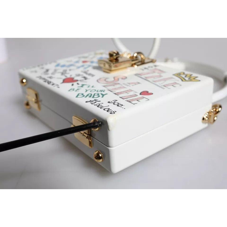 Dolce & Gabbana White Graffiti Print Clutch Crossbody Bag Dolce & Gabbana Gray