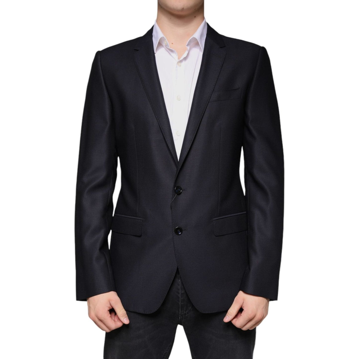 Dolce & Gabbana Dark Blue Wool Single Breasted Dress Coat Blazer Dolce & Gabbana Black