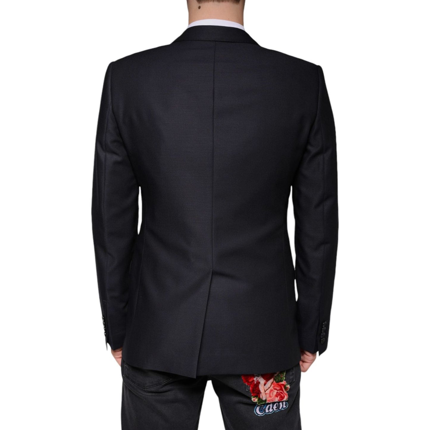 Dolce & Gabbana Dark Blue Wool Single Breasted Dress Coat Blazer Dolce & Gabbana Black
