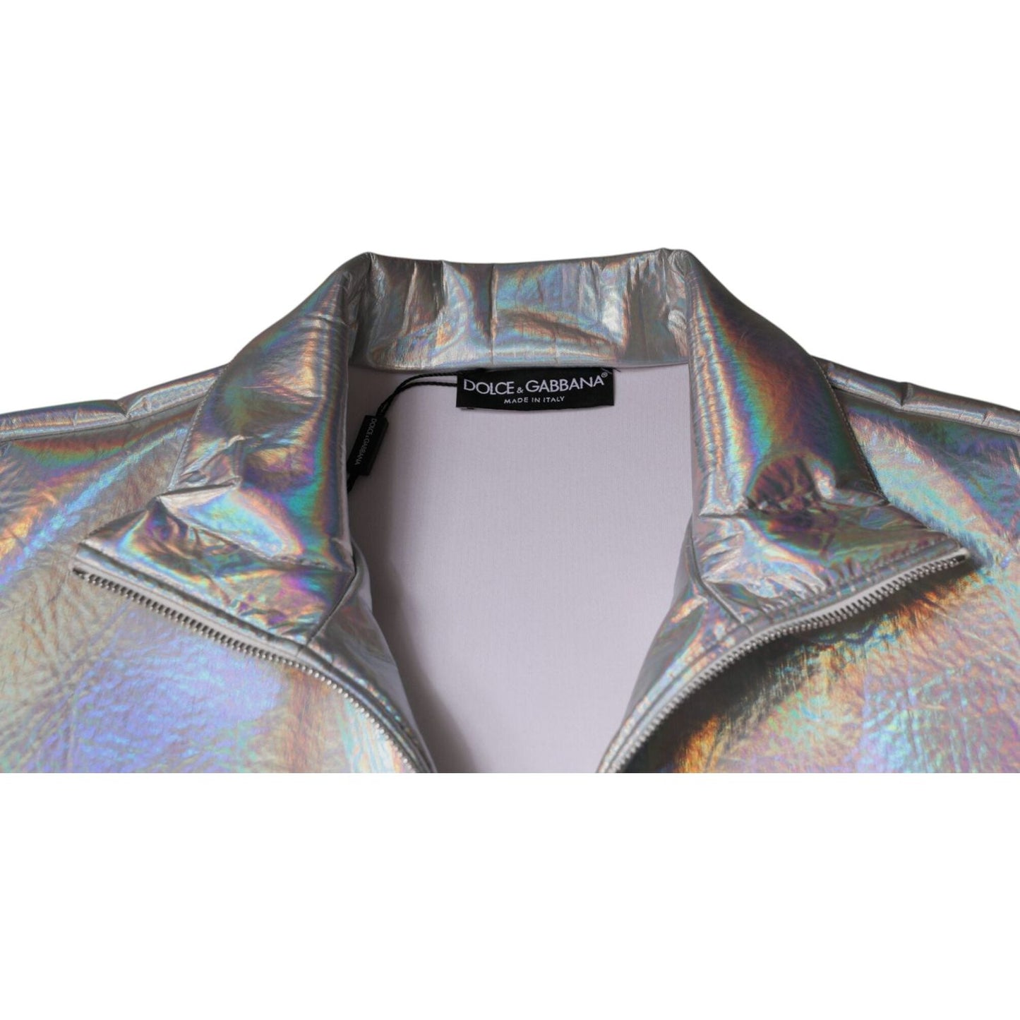 Dolce & Gabbana Silver Iridescent Full Zip Men Bomber Jacket Dolce & Gabbana Dark Gray