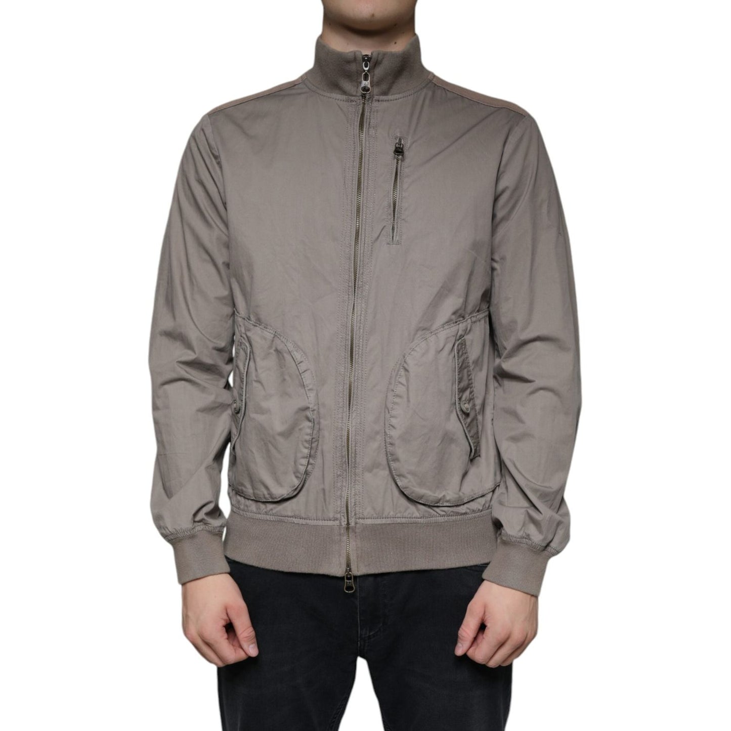 Armani Jeans Brown Cotton Full Zip Bomber Logo Jacket Armani Jeans Dim Gray