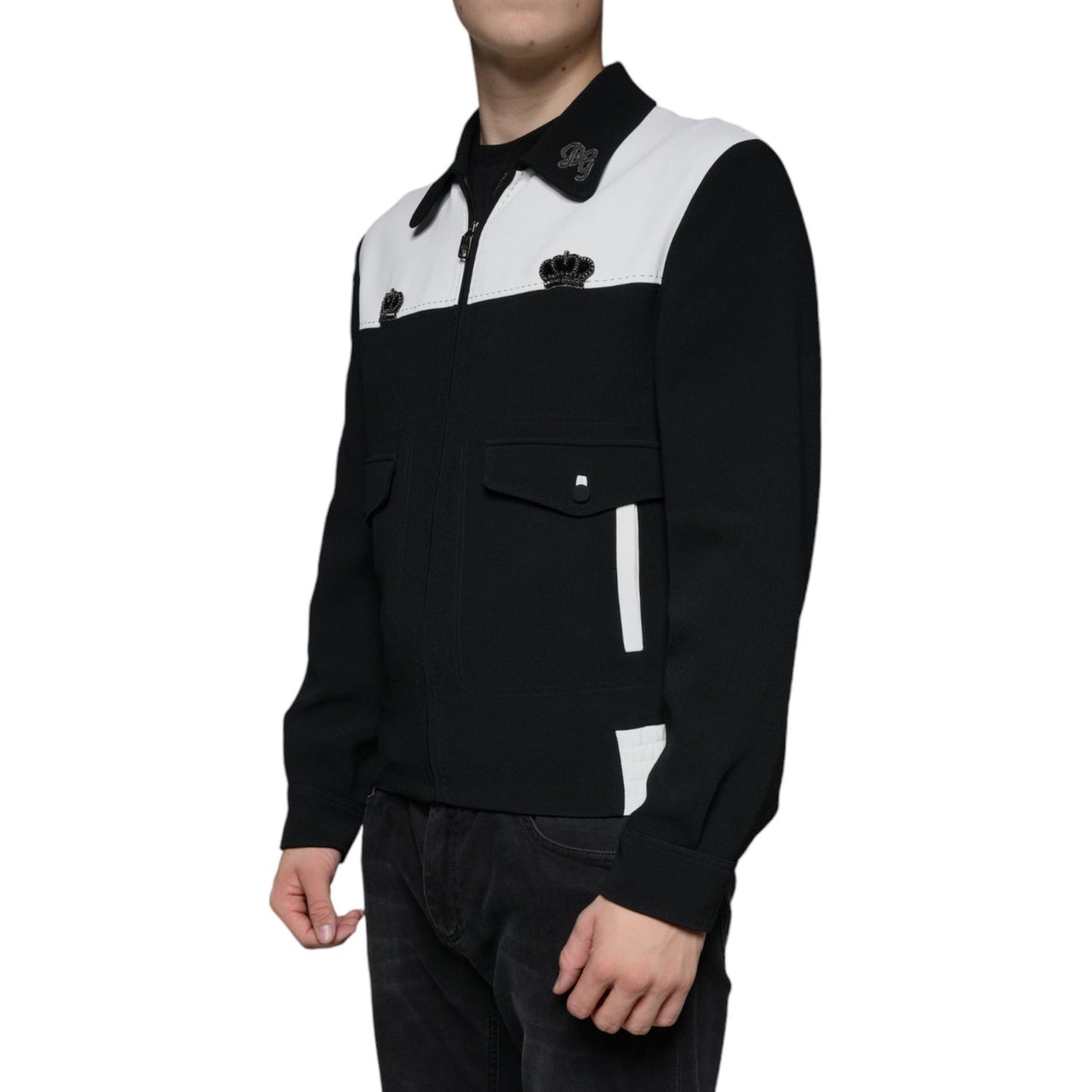 Dolce & Gabbana Black White DG Crown Full Zip Blouson Jacket Dolce & Gabbana Gray