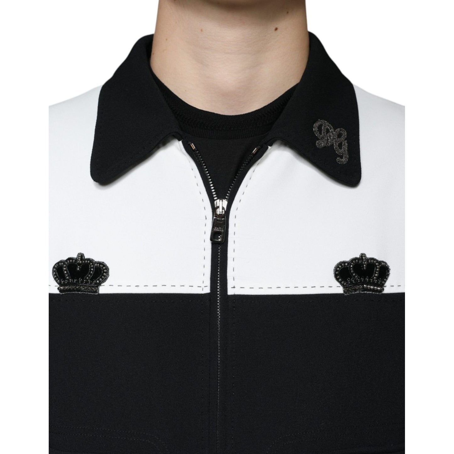 Dolce & Gabbana Black White DG Crown Full Zip Blouson Jacket Dolce & Gabbana Black
