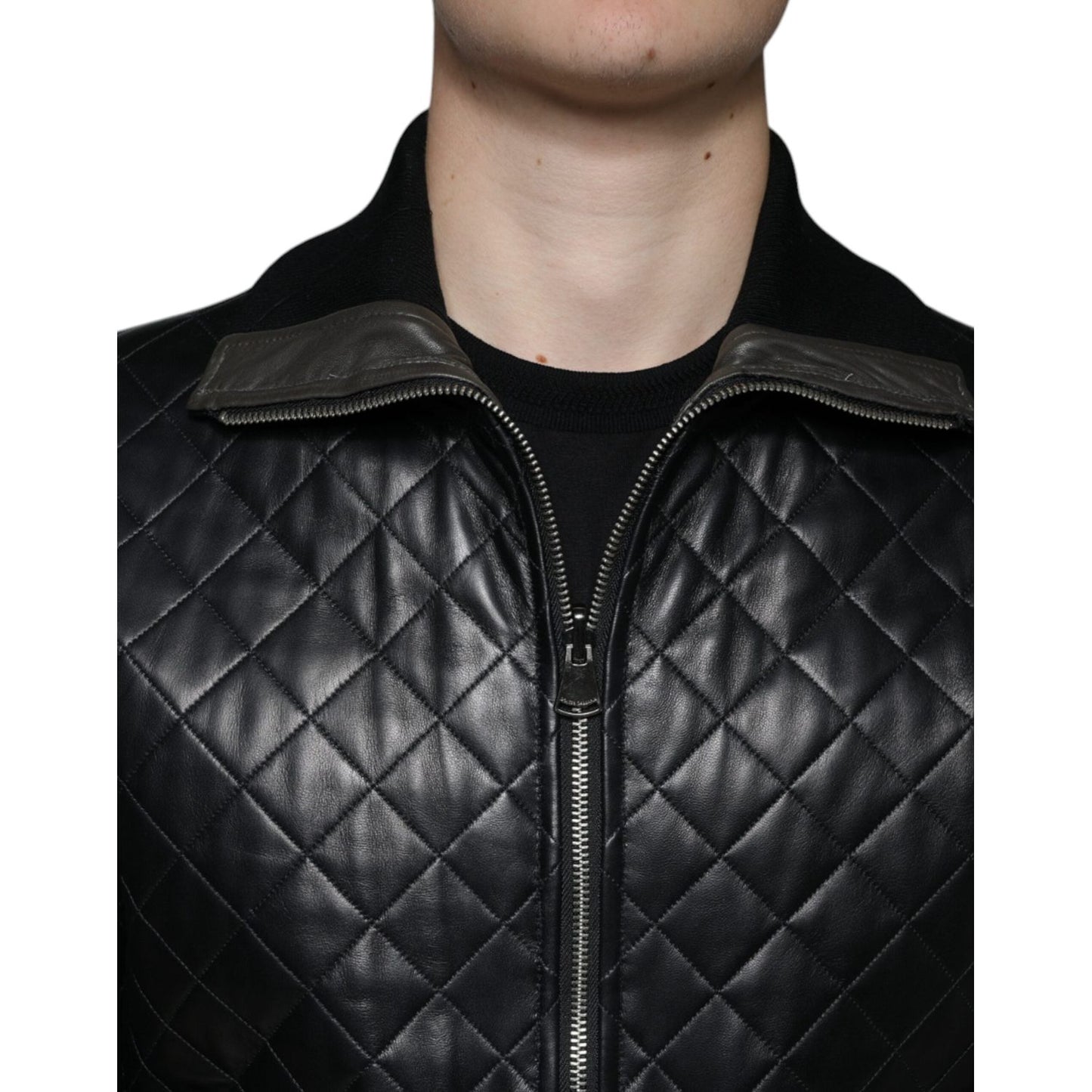 Dolce & Gabbana Black Calf Leather Quilted Full Zip Jacket Dolce & Gabbana Black