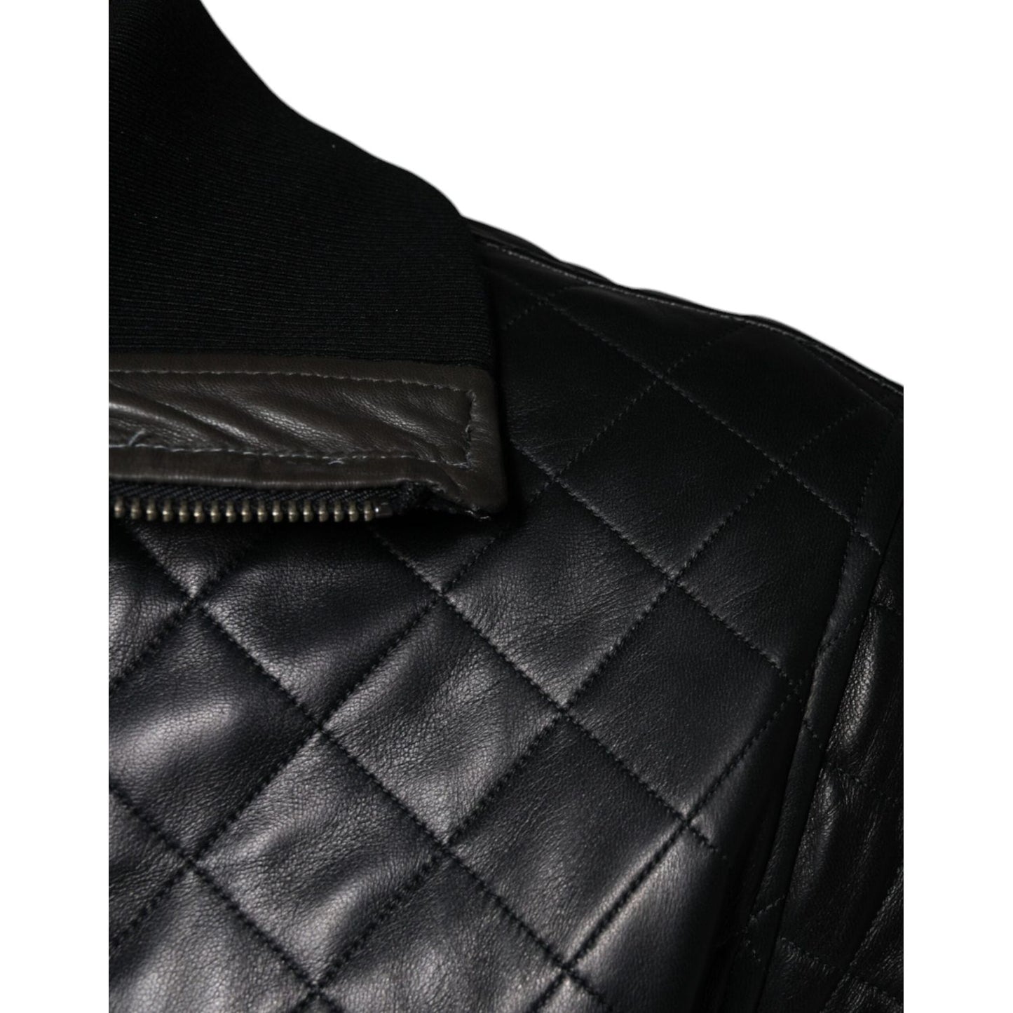 Dolce & Gabbana Black Calf Leather Quilted Full Zip Jacket Dolce & Gabbana Black