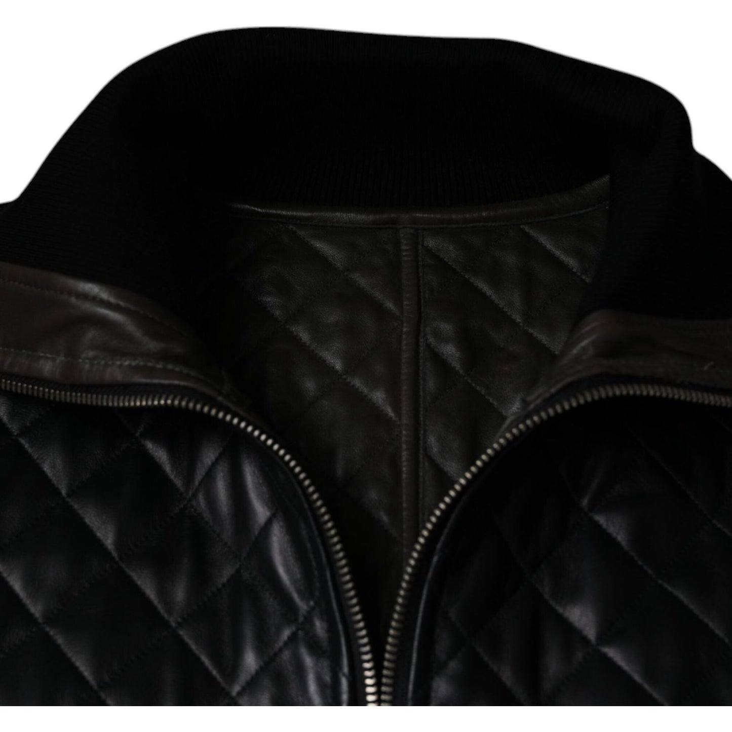 Dolce & Gabbana Black Calf Leather Quilted Full Zip Jacket Dolce & Gabbana Black