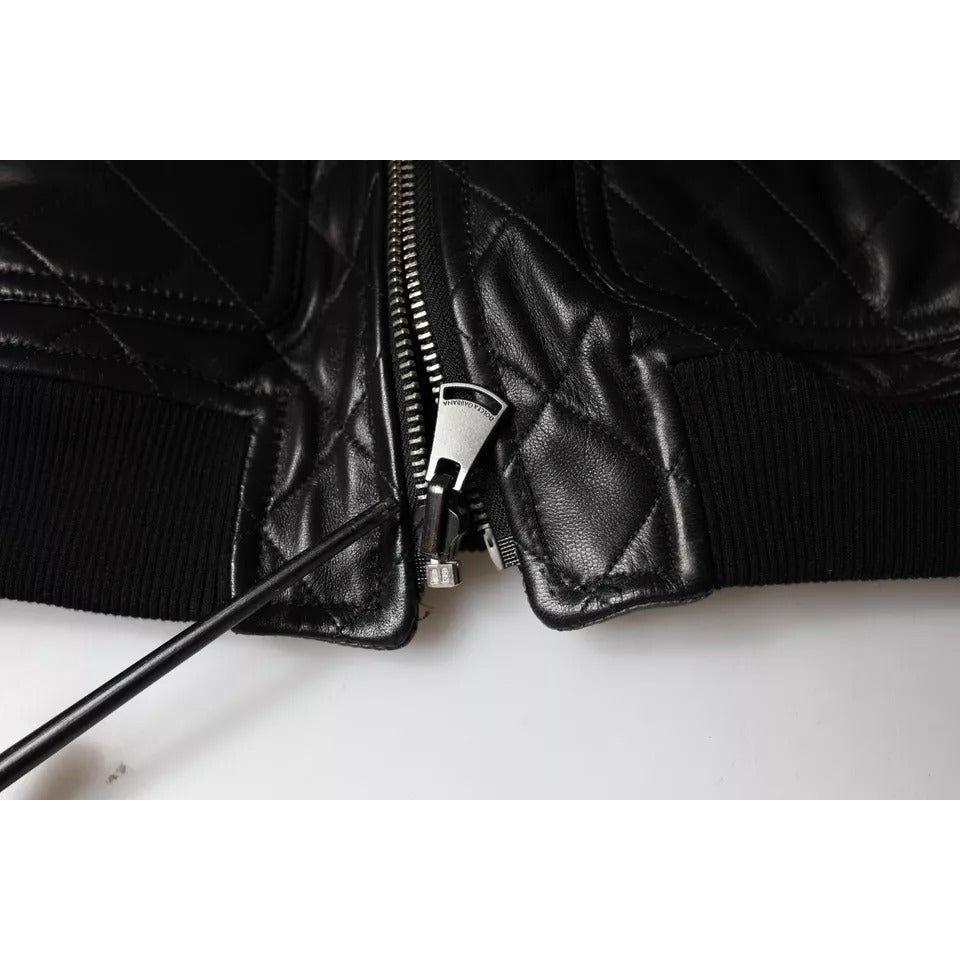 Dolce & Gabbana Black Calf Leather Quilted Full Zip Jacket Dolce & Gabbana Black